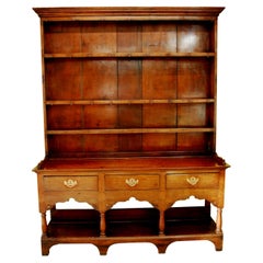 Used Welsh Georgian Oak Potboard Dresser with Full Rack, Drawers and Lower Shelf