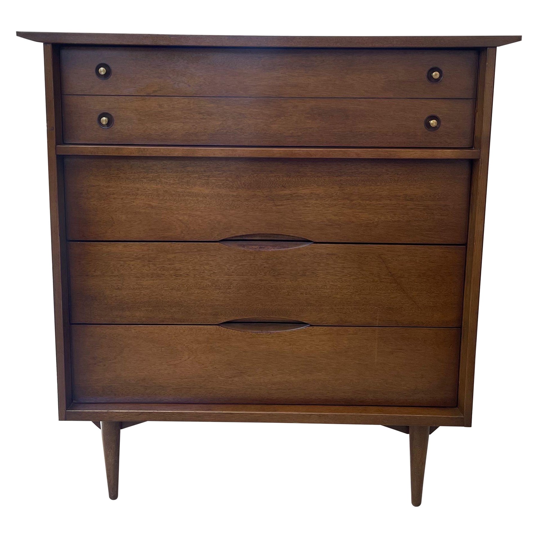 Vintage Mid Century Modern Atomic Shape Walnut Toned Dresser. For Sale