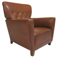 Vintage 1940's Danish Deco Lounge Chair in Original Leather