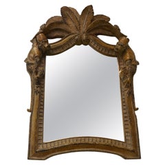 Carved Wood Chinoiserie Monkey and Palm Mirror