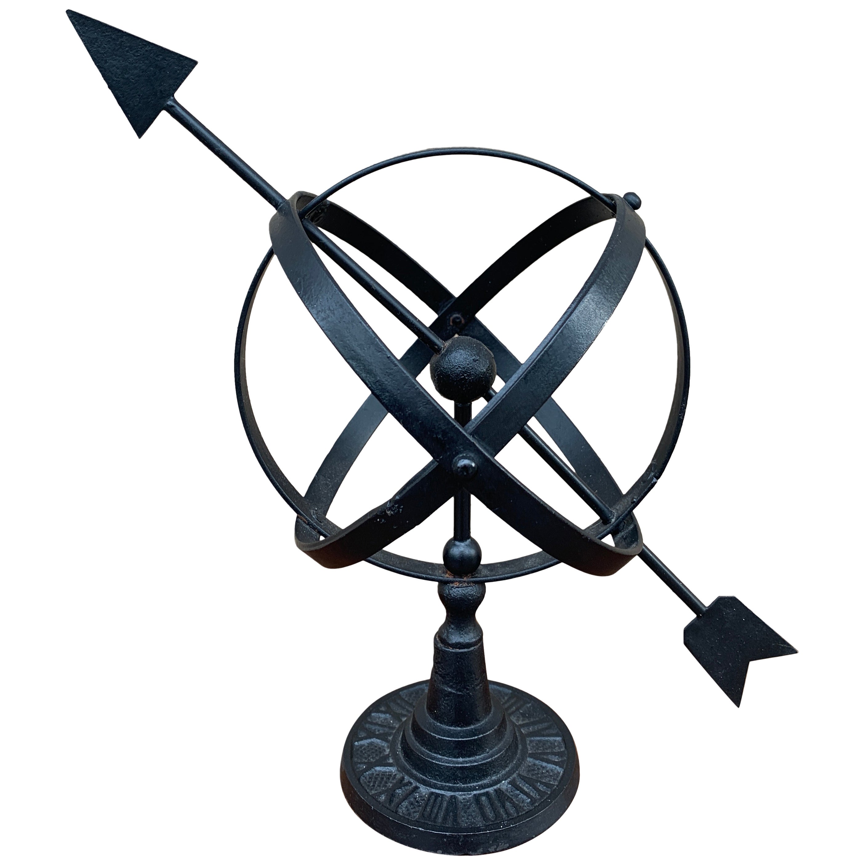 Vintage English Country Iron Black Garden Armillary Sundial For Sale
