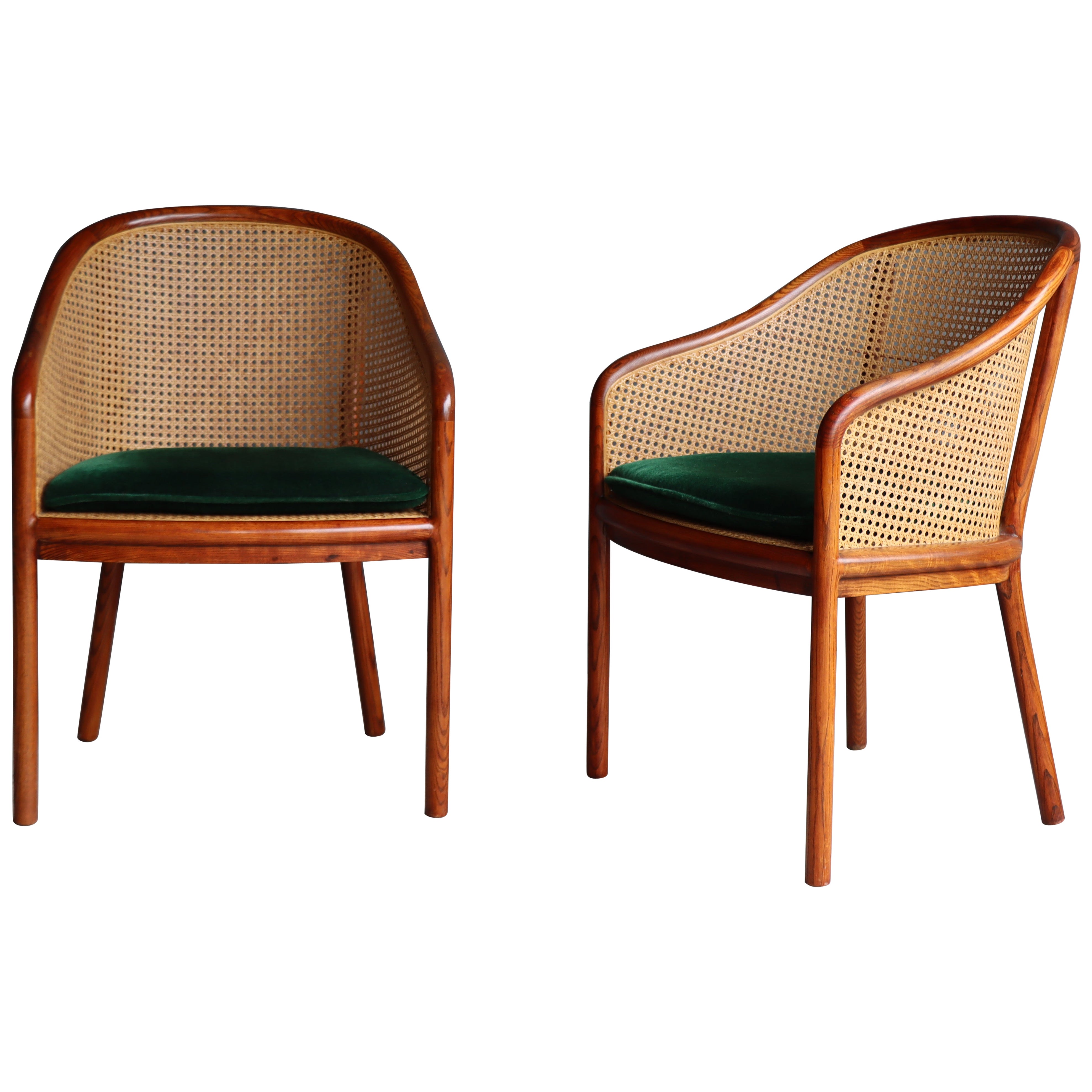 Vintage Pair of ‘Landmark’ Cane Chairs by Ward Bennett for Brickel, 1970, Mohair For Sale
