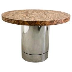 Vintage MCM Cork Round Chrome Pedestal Base Dining Table 1970s