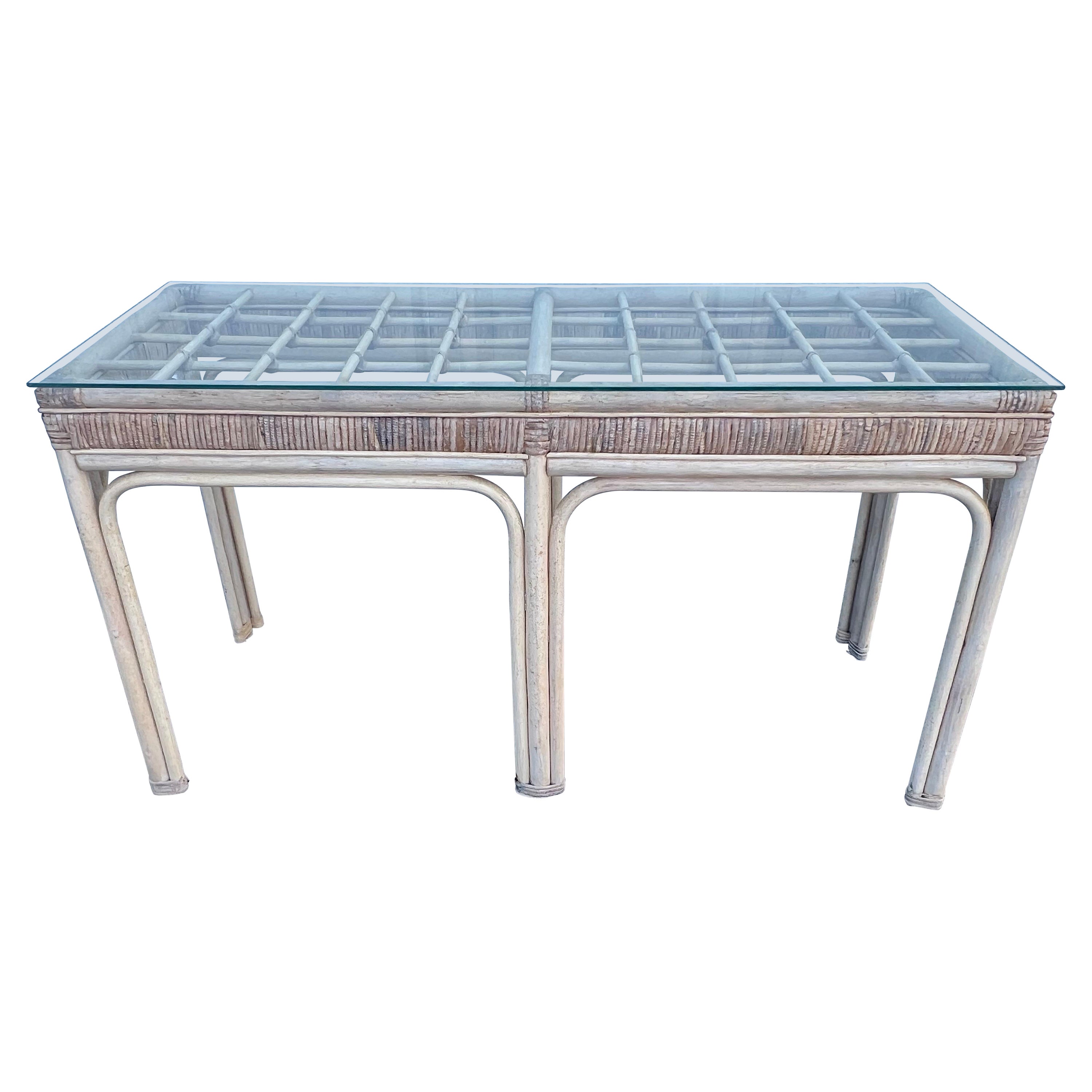 Palm Beach Rattan and Wicker Sofa Table For Sale