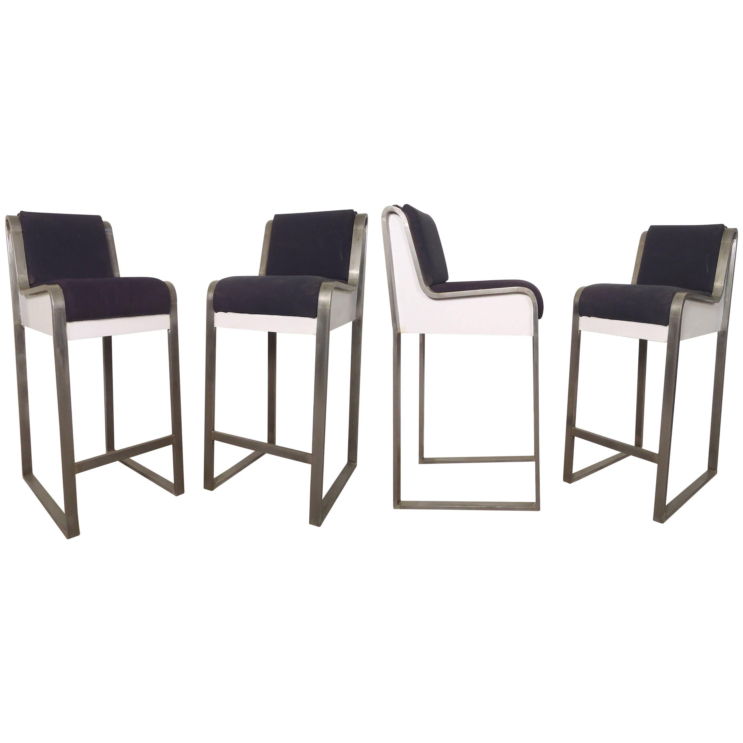 Set of Four Rare Heavy Polished Brass Tilted Bar Stools For Sale at 1stdibs