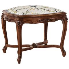 19th Century French Louis XV Style Vanity Stool or Bench in Walnut