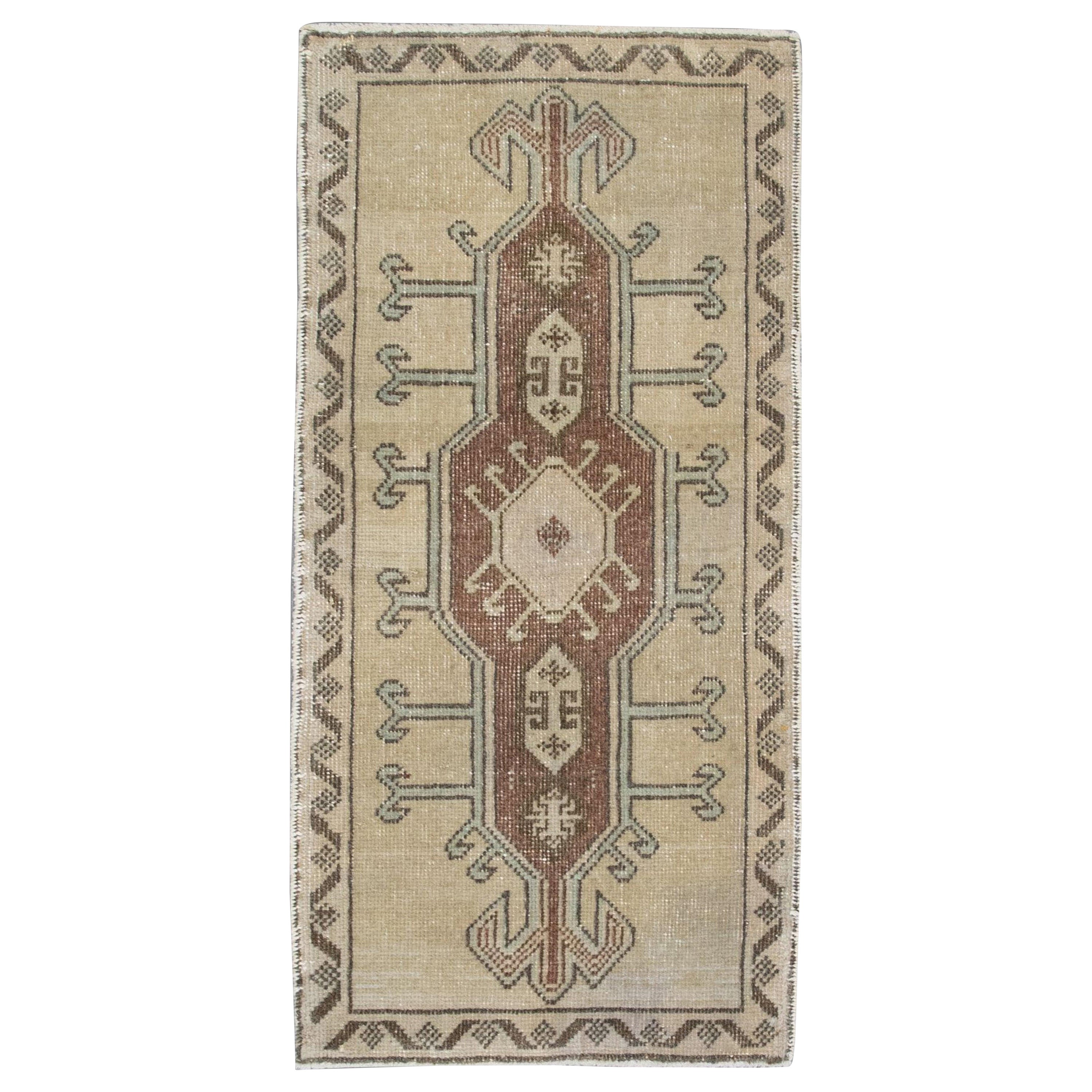 Oriental Hand Knotted Vintage Turkish Mini Rug 1'5" x 3' #33 For Sale