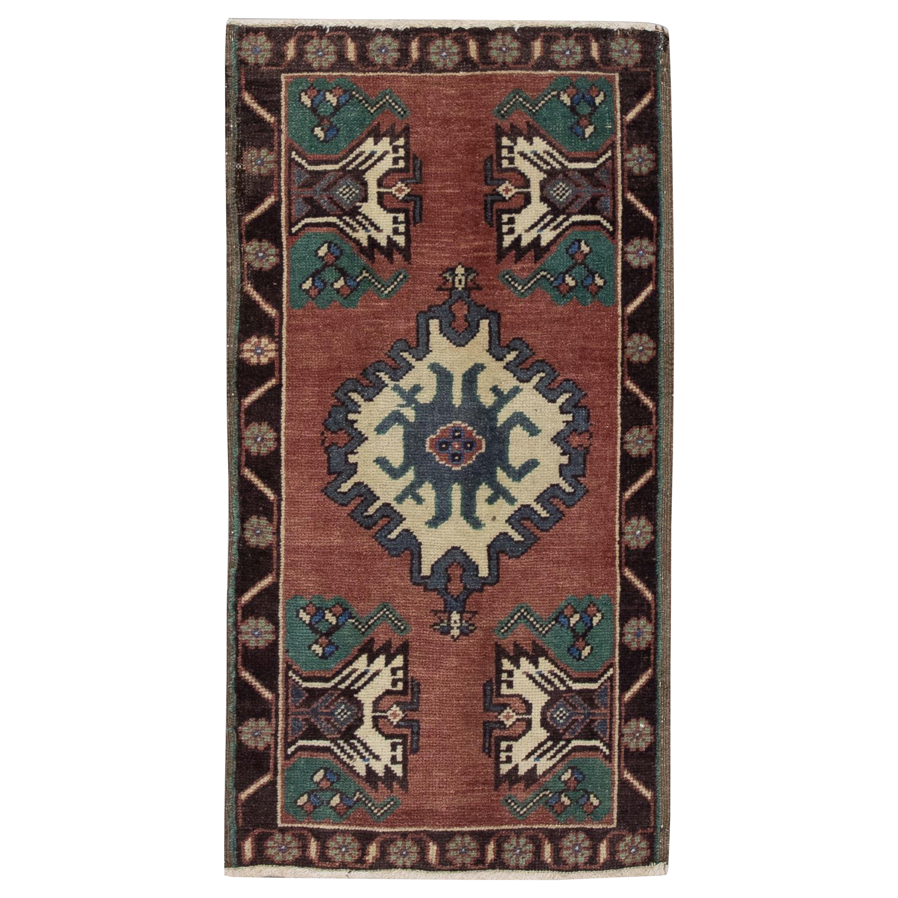 Oriental Hand Knotted Vintage Turkish Mini Rug 1'8" x 3'2" #6165 For Sale