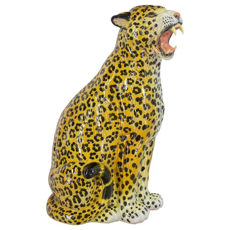 Italian Ceramic Leopard at 1stDibs large ceramic leopard statue, italian leopard statue, large
