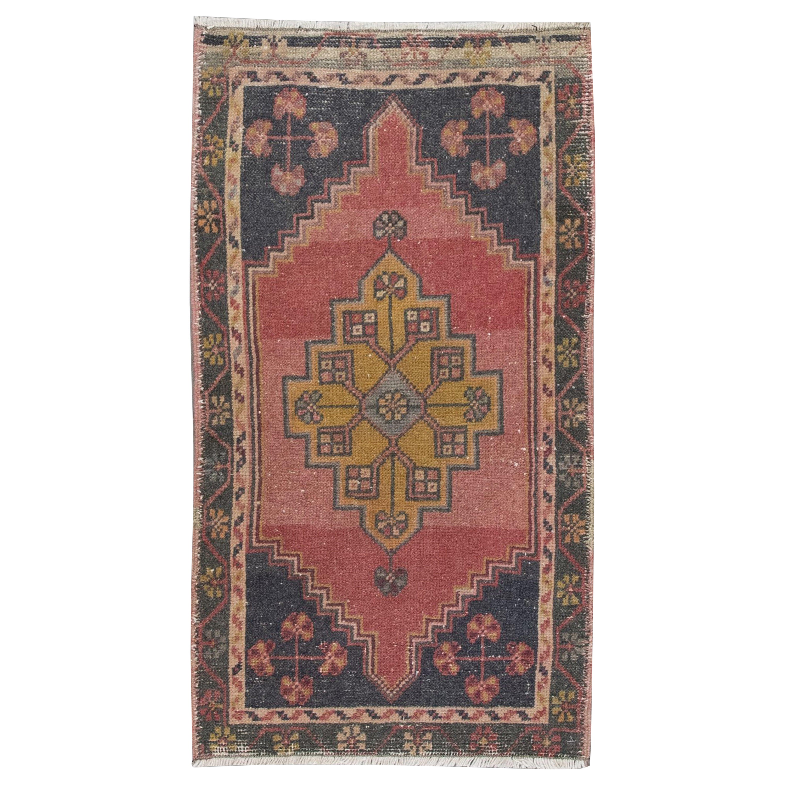 Oriental Hand Knotted Vintage Turkish Mini Rug 1'9" x 3'3" #129 For Sale