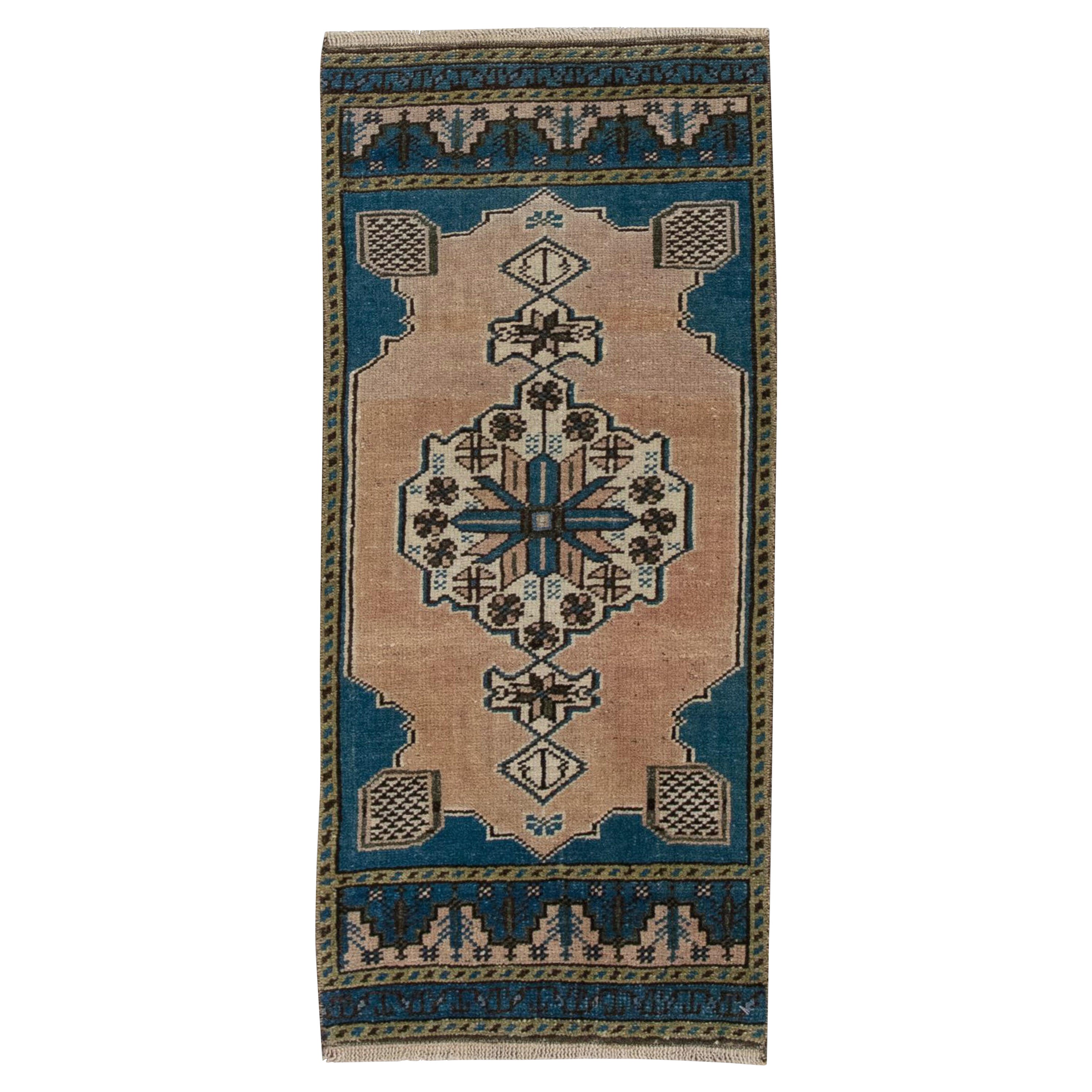 Oriental Hand Knotted Vintage Turkish Mini Rug 1'4" x 3'1" #130 For Sale