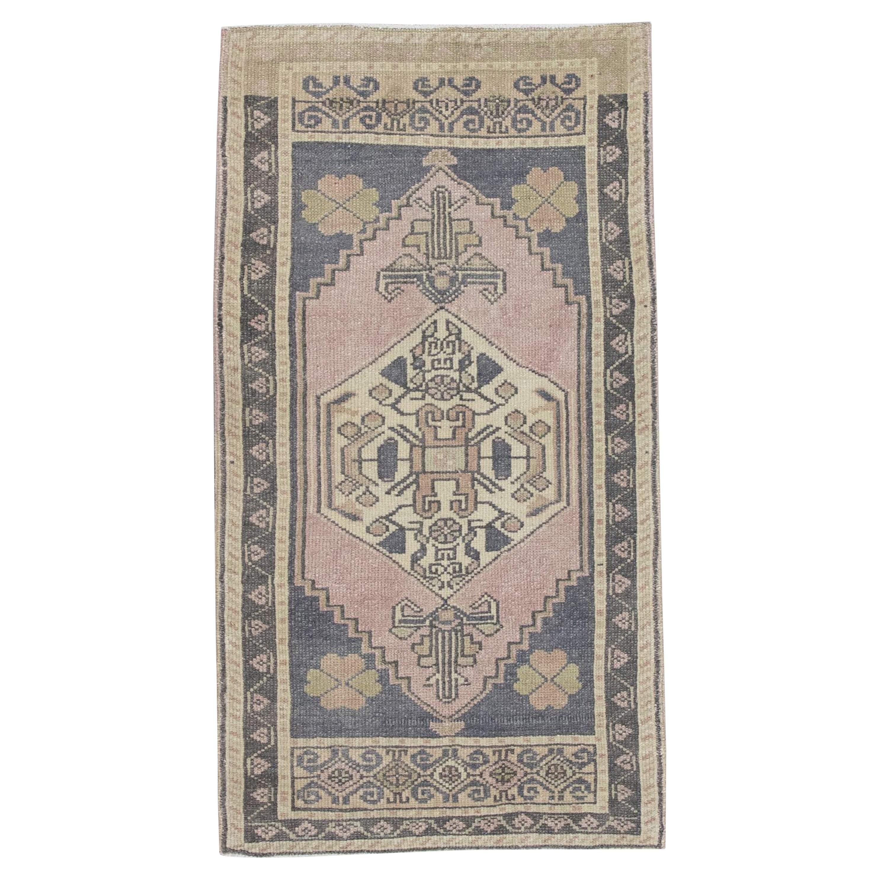 Oriental Hand Knotted Vintage Turkish Mini Rug 1'9" x 3'4" #131 For Sale