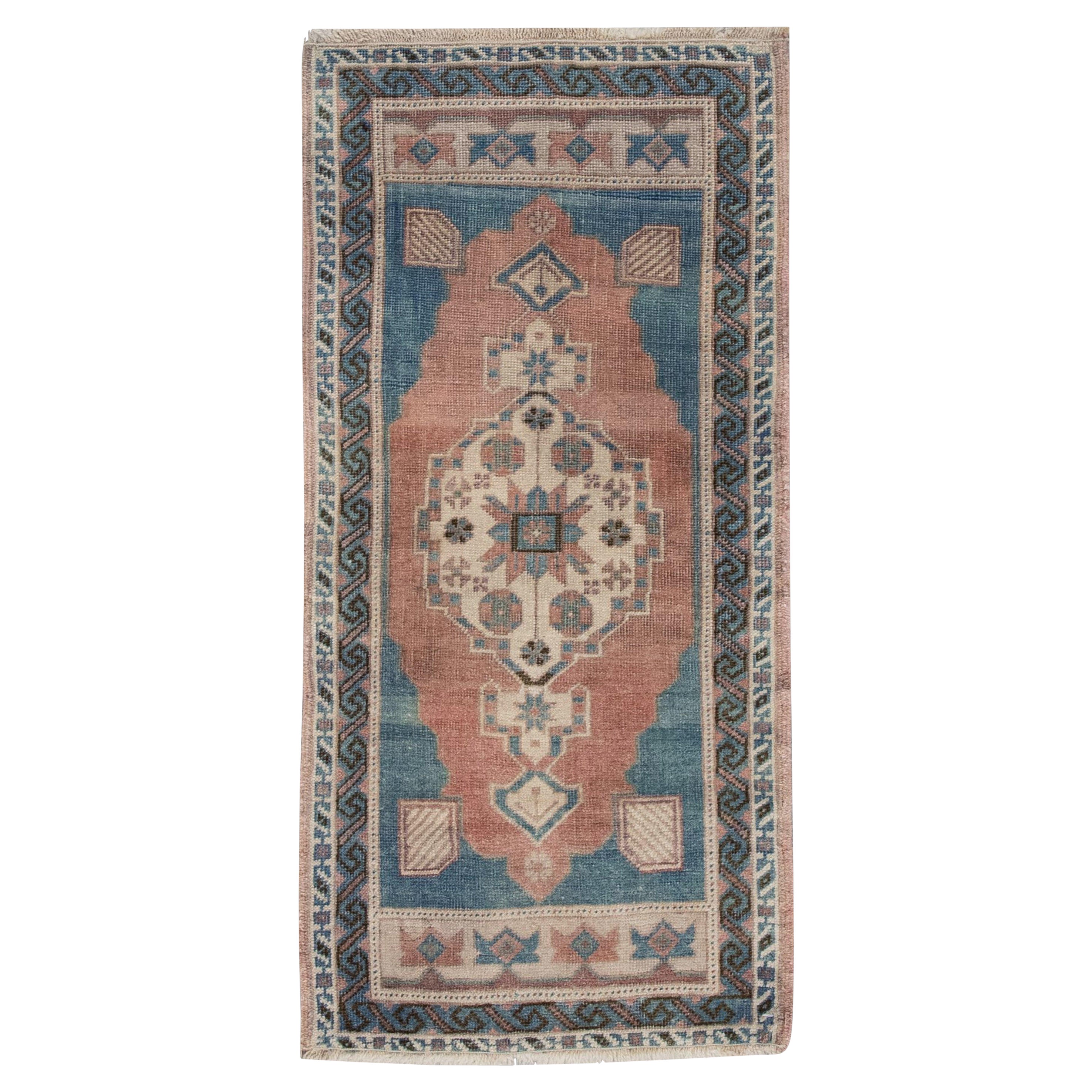 Oriental Hand Knotted Vintage Turkish Mini Rug 1'10" x 3'8" #135 For Sale