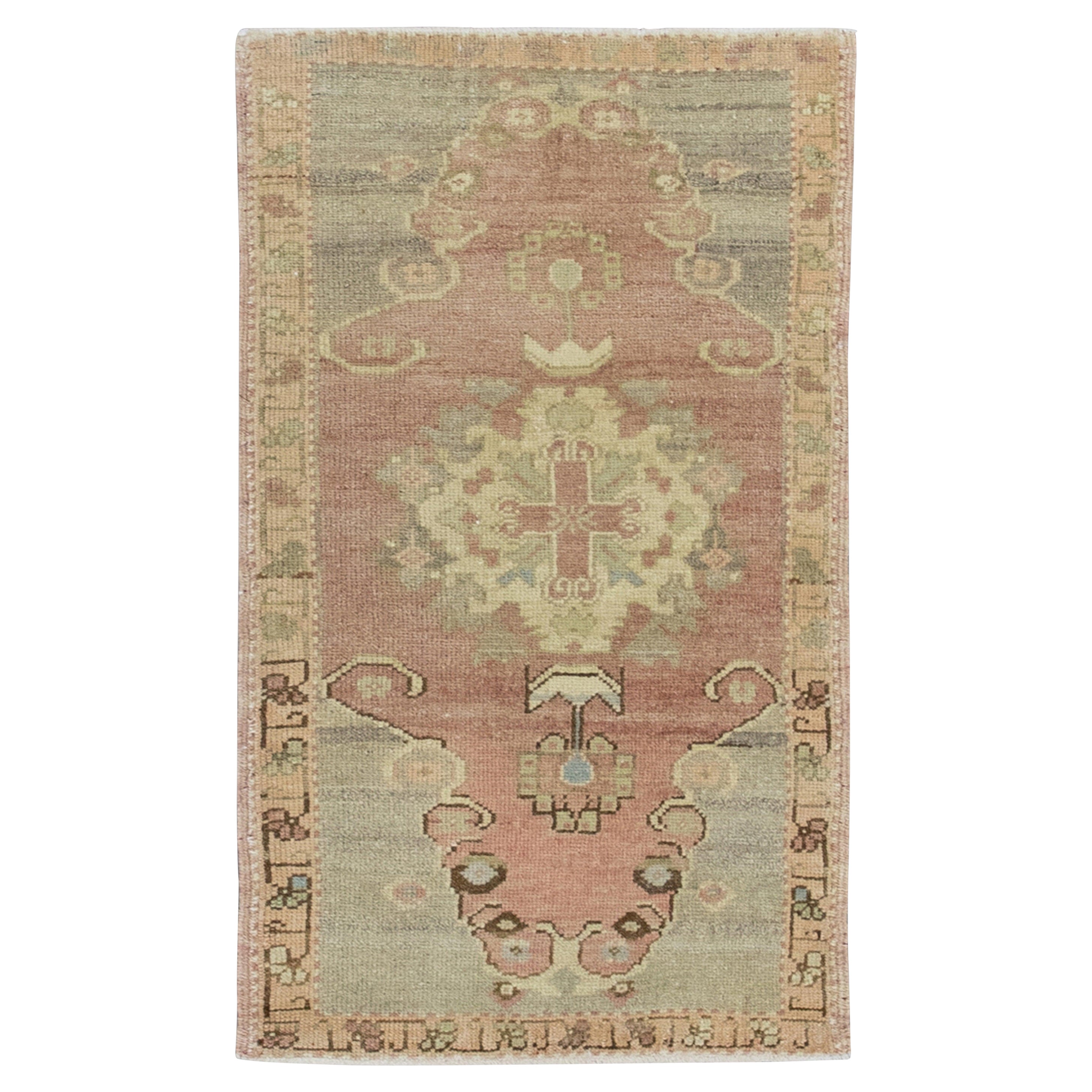Oriental Hand Knotted Vintage Turkish Mini Rug 1'8" x 3'3" #8422 For Sale