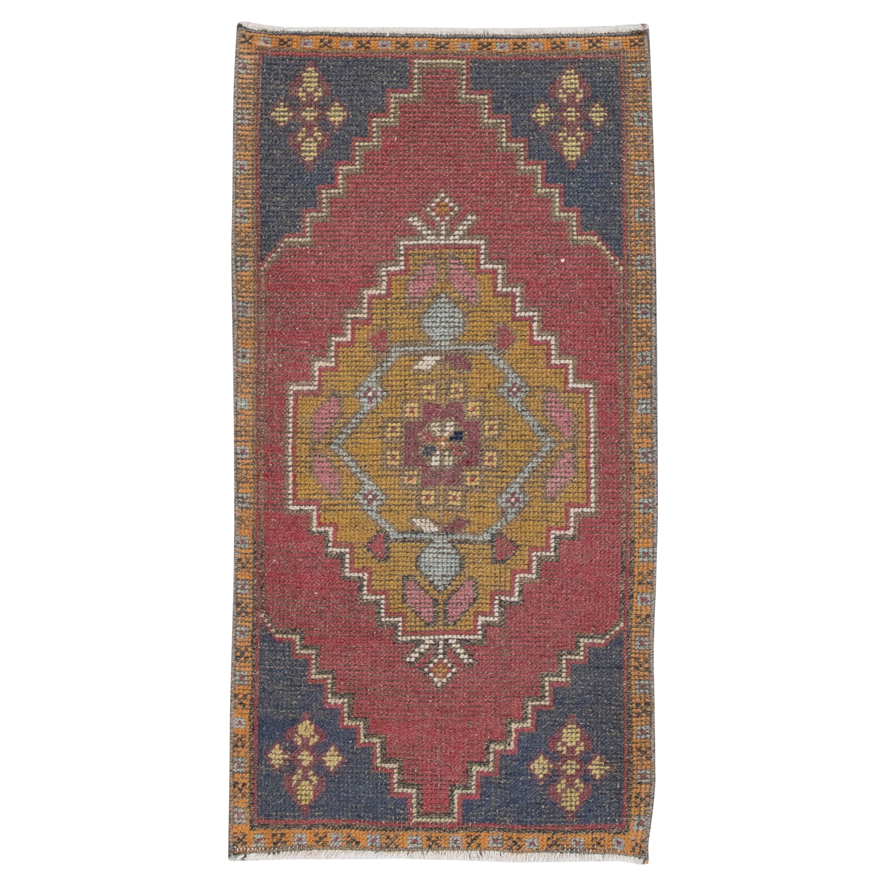 Oriental Hand Knotted Vintage Turkish Mini Rug 1'9" x 3'5" #146 For Sale