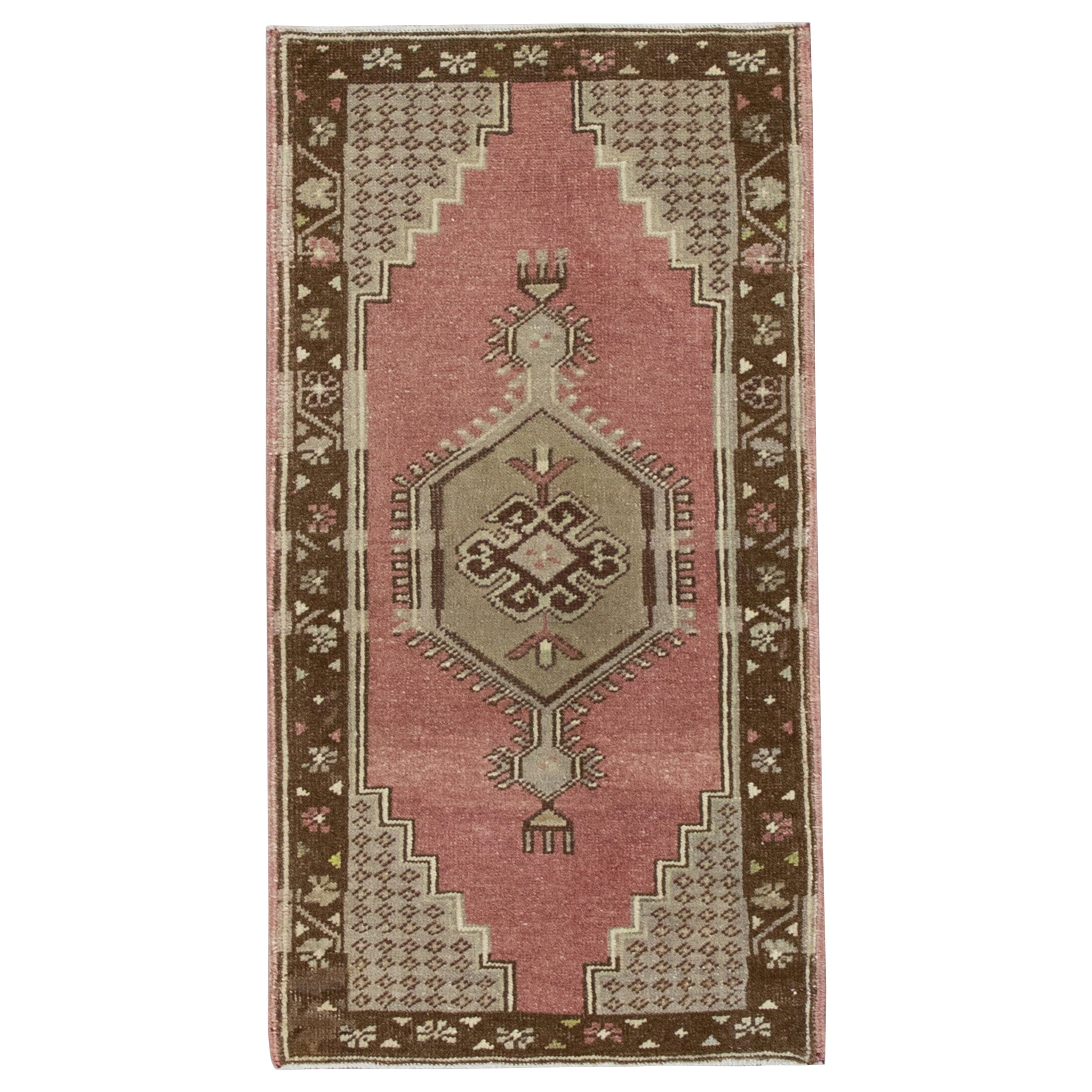 Oriental Hand Knotted Vintage Turkish Mini Rug 1'8" x 3'1" #8518 For Sale