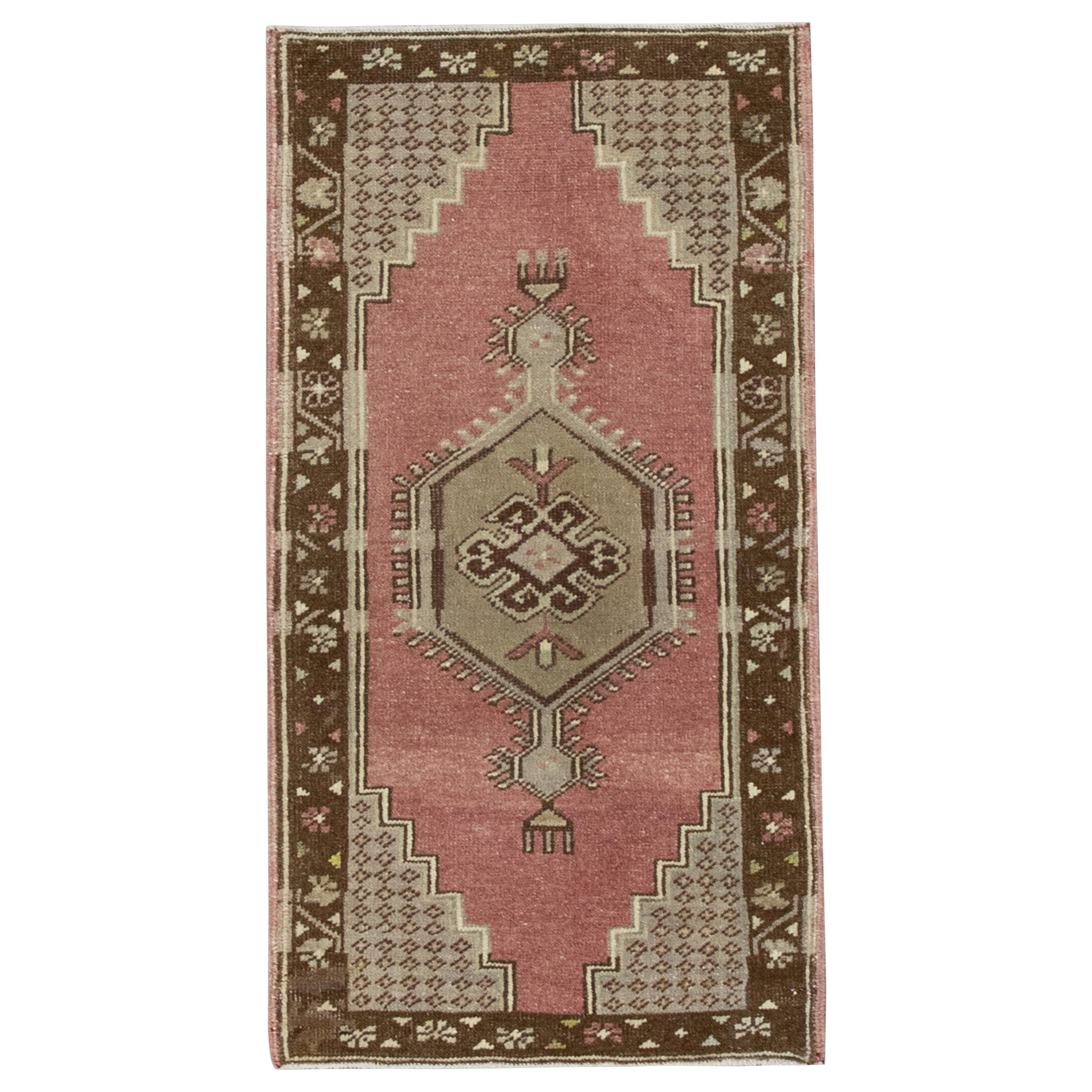 Oriental Hand Knots Rugs Vintage Turkish Mini Rug 1'8" x 3'1" #8518
