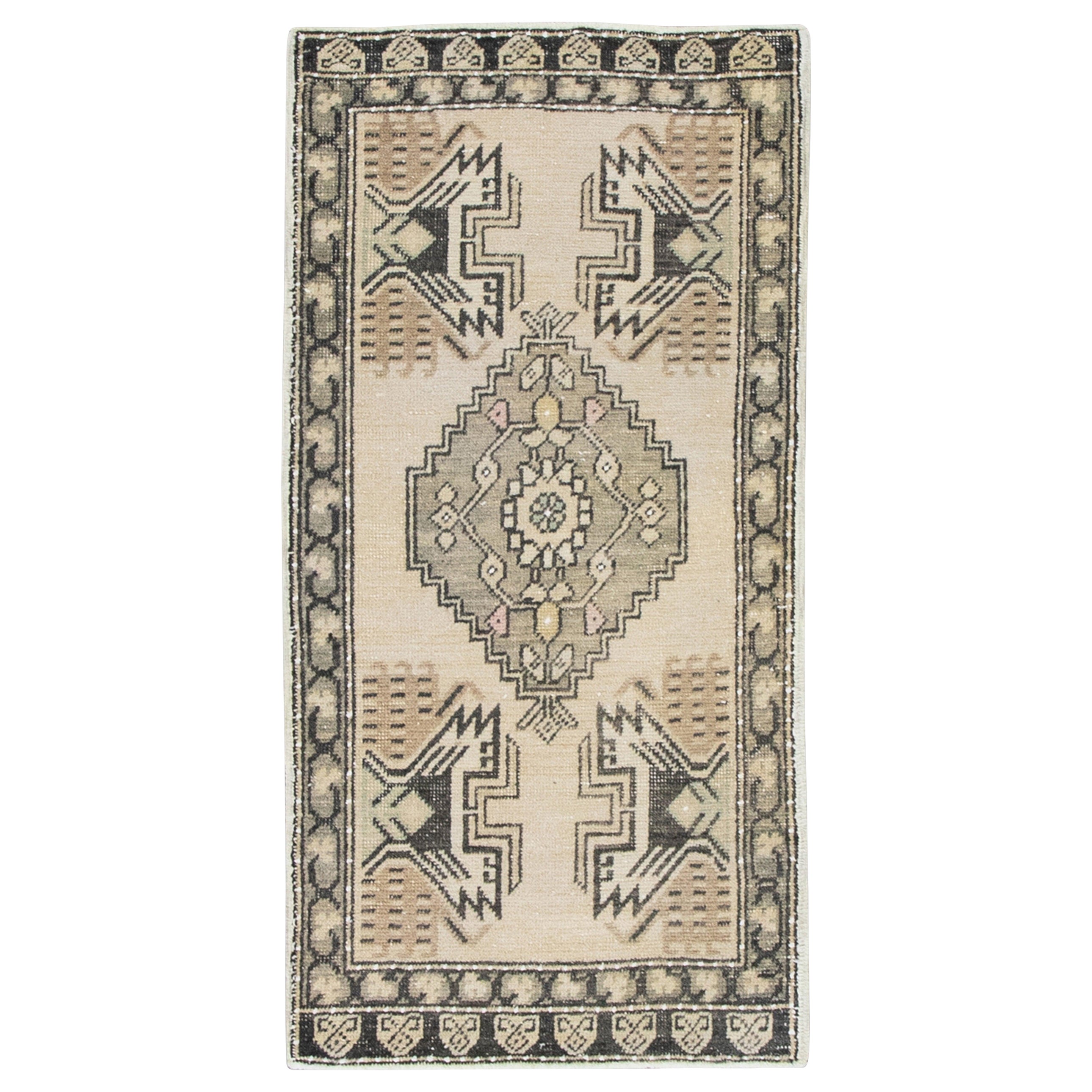 Oriental Hand Knotted Vintage Turkish Mini Rug 1'9" x 3'5" #8444 For Sale