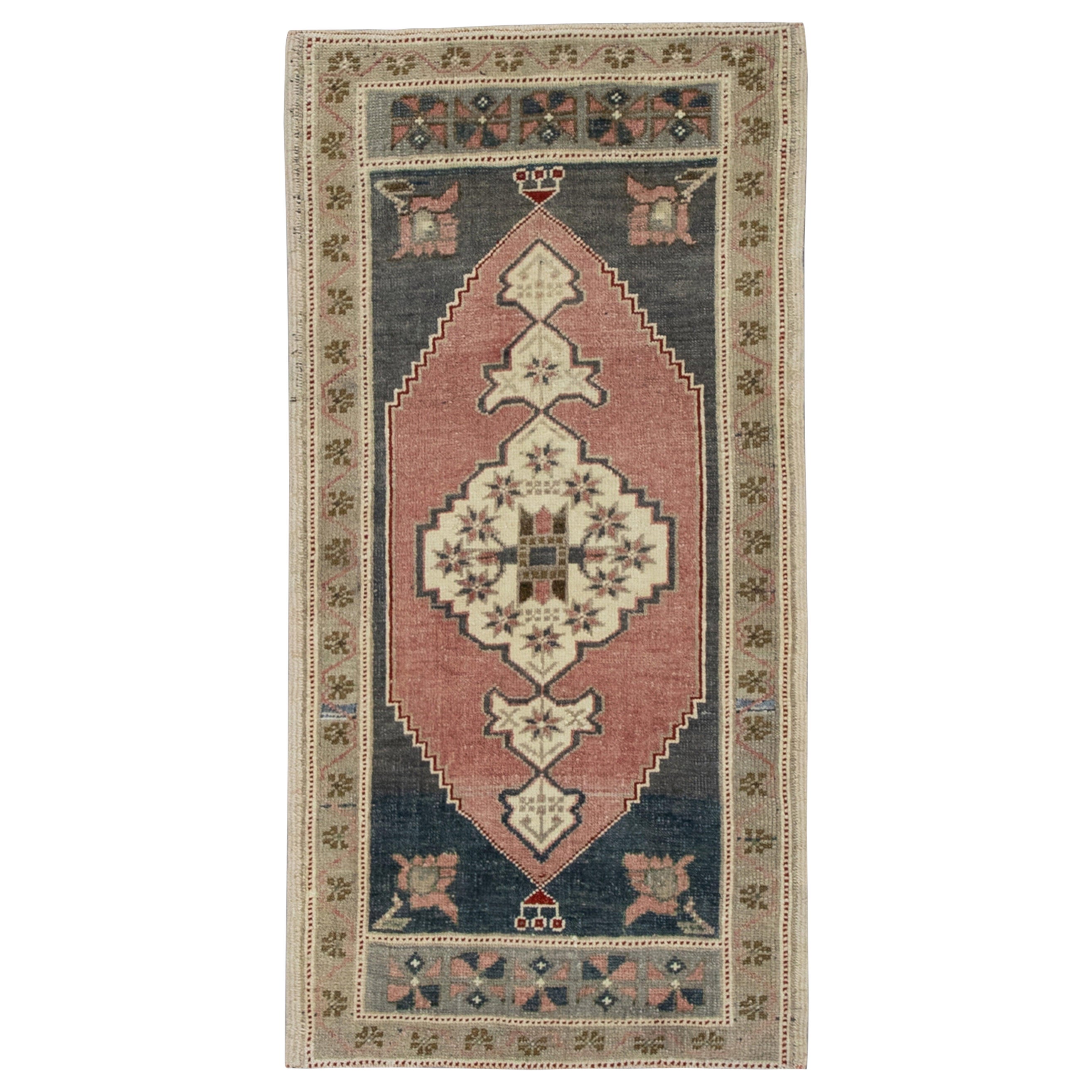 Oriental Hand Knotted Vintage Turkish Mini Rug 1'10" x 3'6" #8530 For Sale