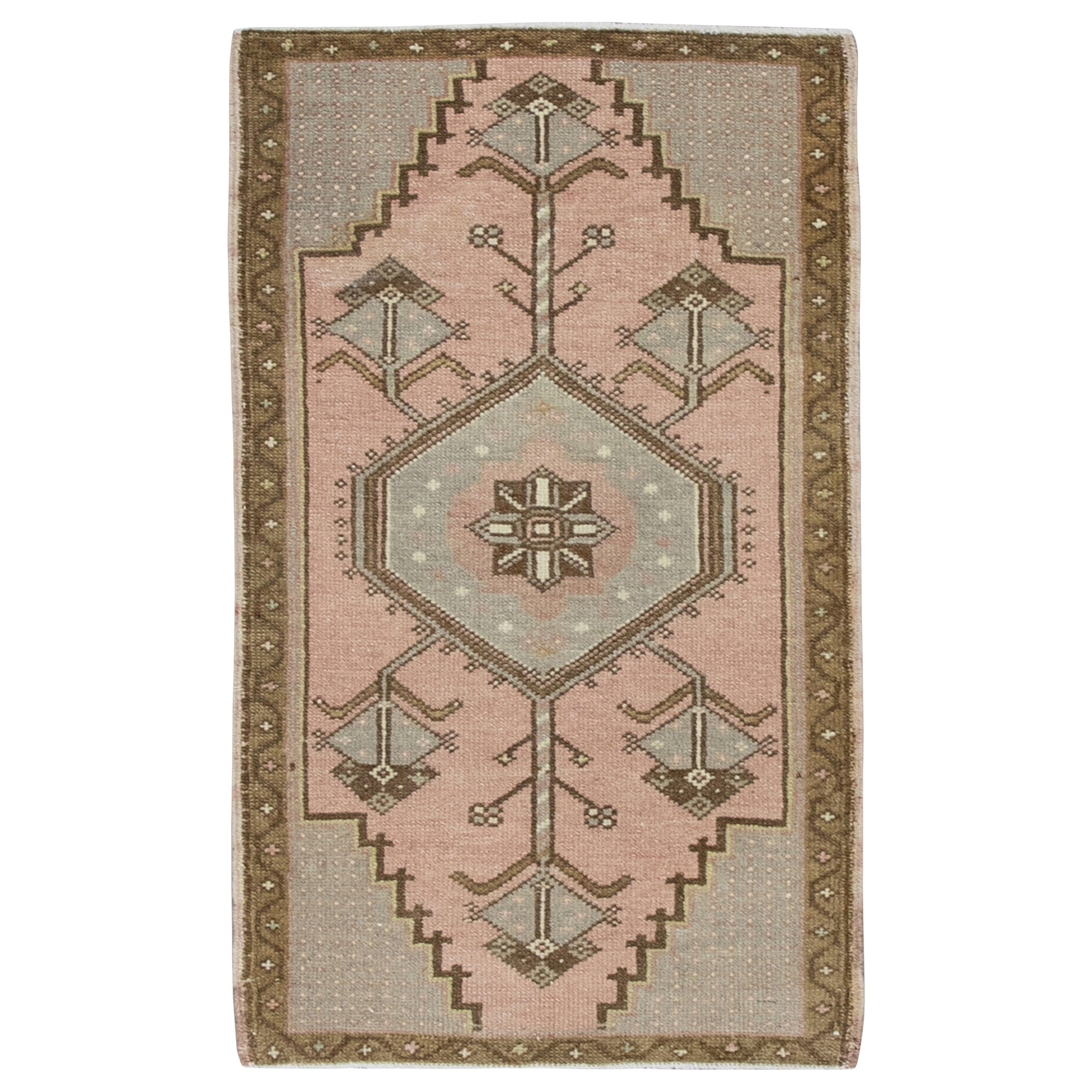 Oriental Hand Knotted Vintage Turkish Mini Rug 1'8" x 3'3" #8532 For Sale