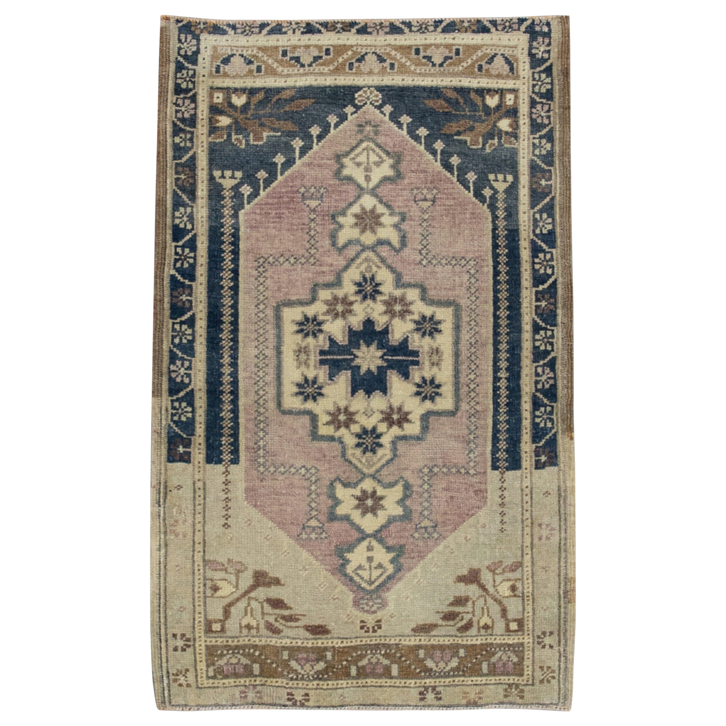 Oriental Hand Knotted Vintage Turkish Mini Rug 1'10" x 3' #8538 For Sale