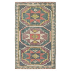 Mini tapis turc vintage noué à la main 1'7" x 2'9" n°8510