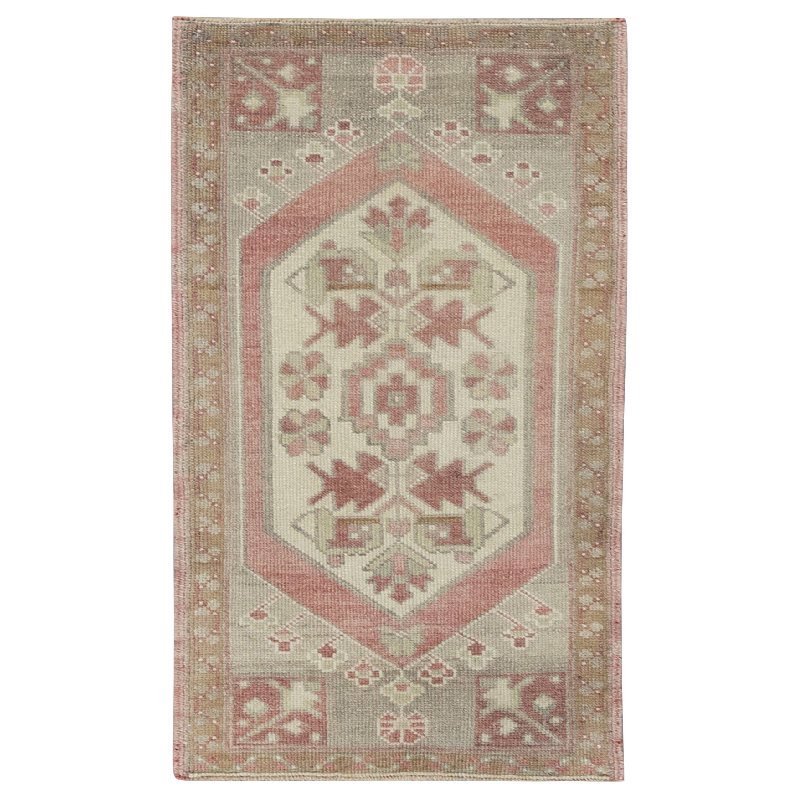Oriental Hand Knots Rugs Vintage Turkish Mini Rug 1'7" x 3'1" #8588