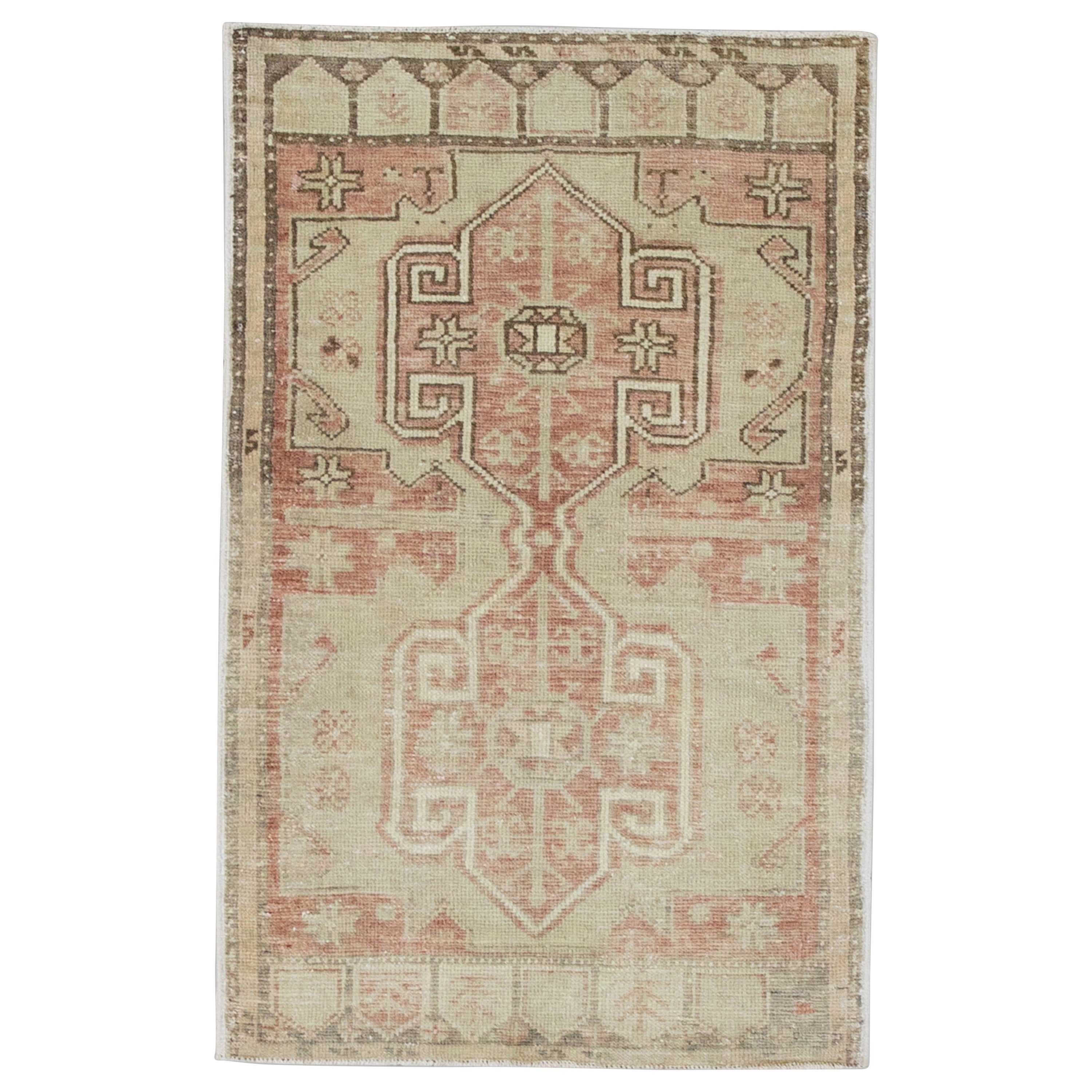 Oriental Hand Knotted Vintage Turkish Mini Rug 1'11" x 3'1" #8649 For Sale
