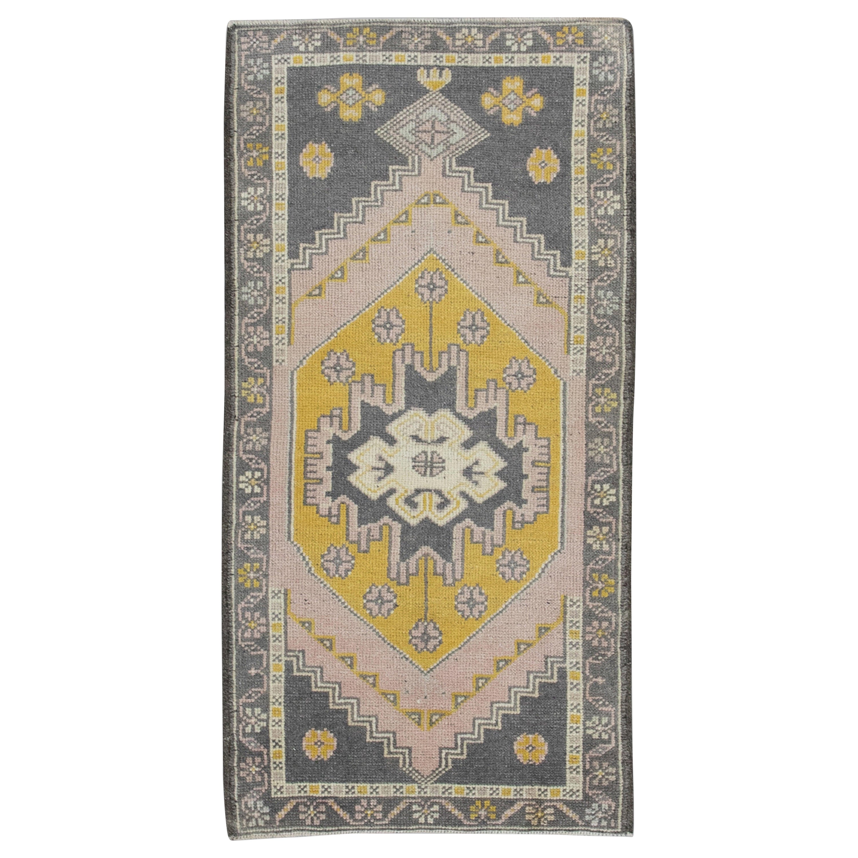 Oriental Hand Knotted Vintage Turkish Mini Rug 1'10" x 3'7" #8657 For Sale