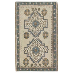 Mini tapis turc vintage noué à la main 2' x 2'11" n°8686