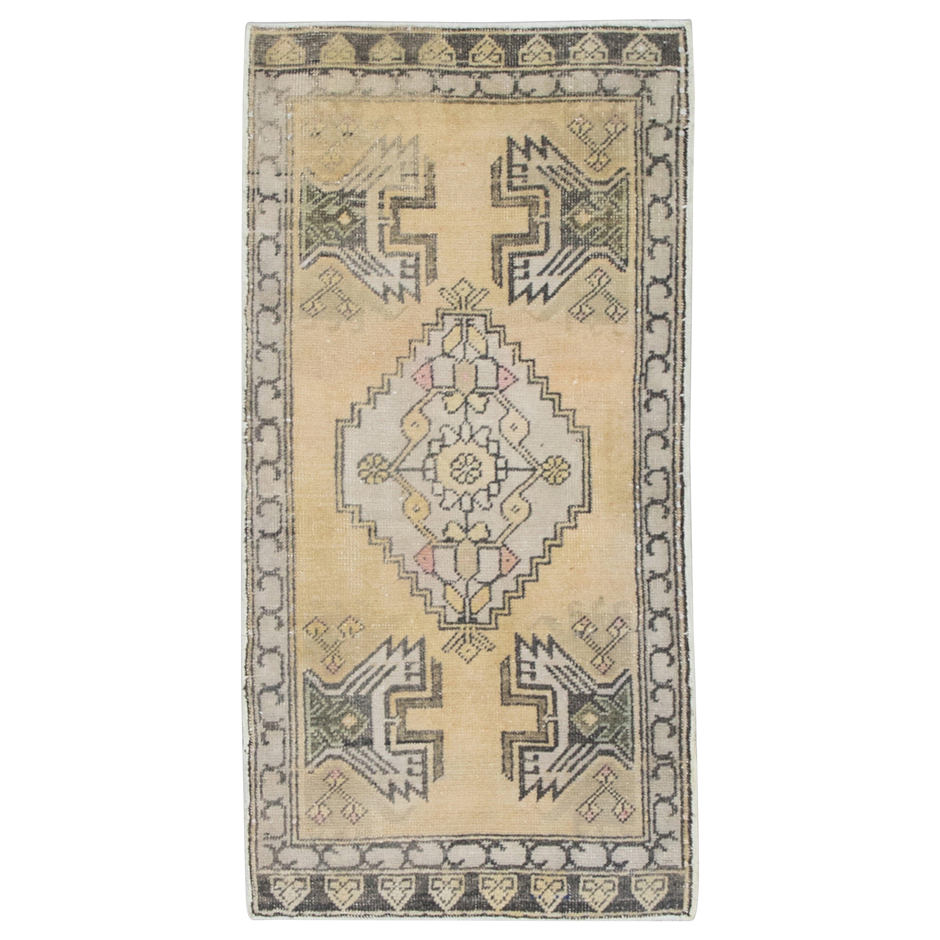 Oriental Hand Knotted Vintage Turkish Mini Rug 1'10" x 3'8" #8667 For Sale