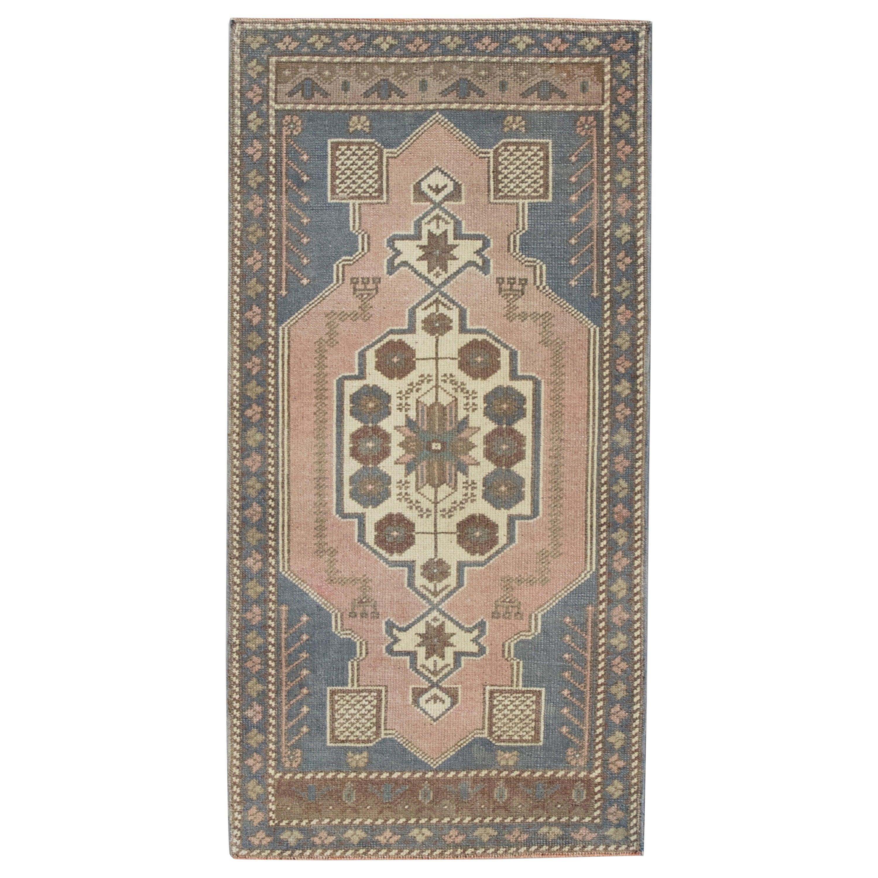 Oriental Hand Knotted Vintage Turkish Mini Rug 1'11" x 3'9" #8727 For Sale