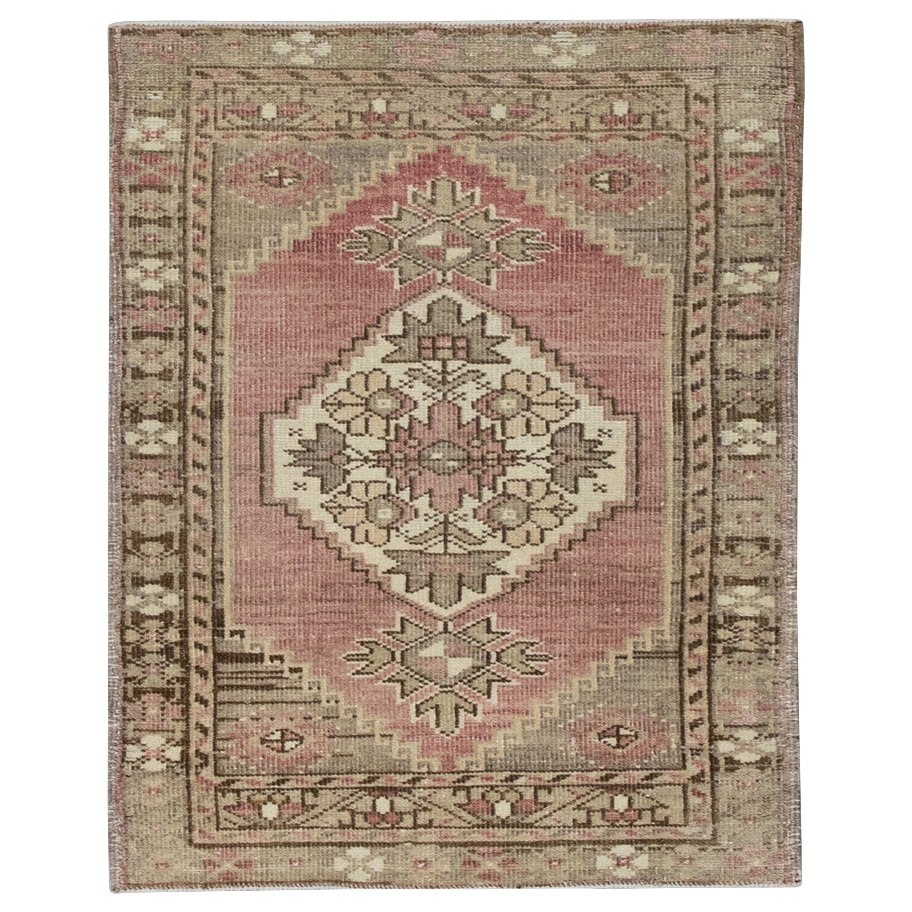 Mini tapis turc vintage noué à la main 1'11" x 3'2" n°8730