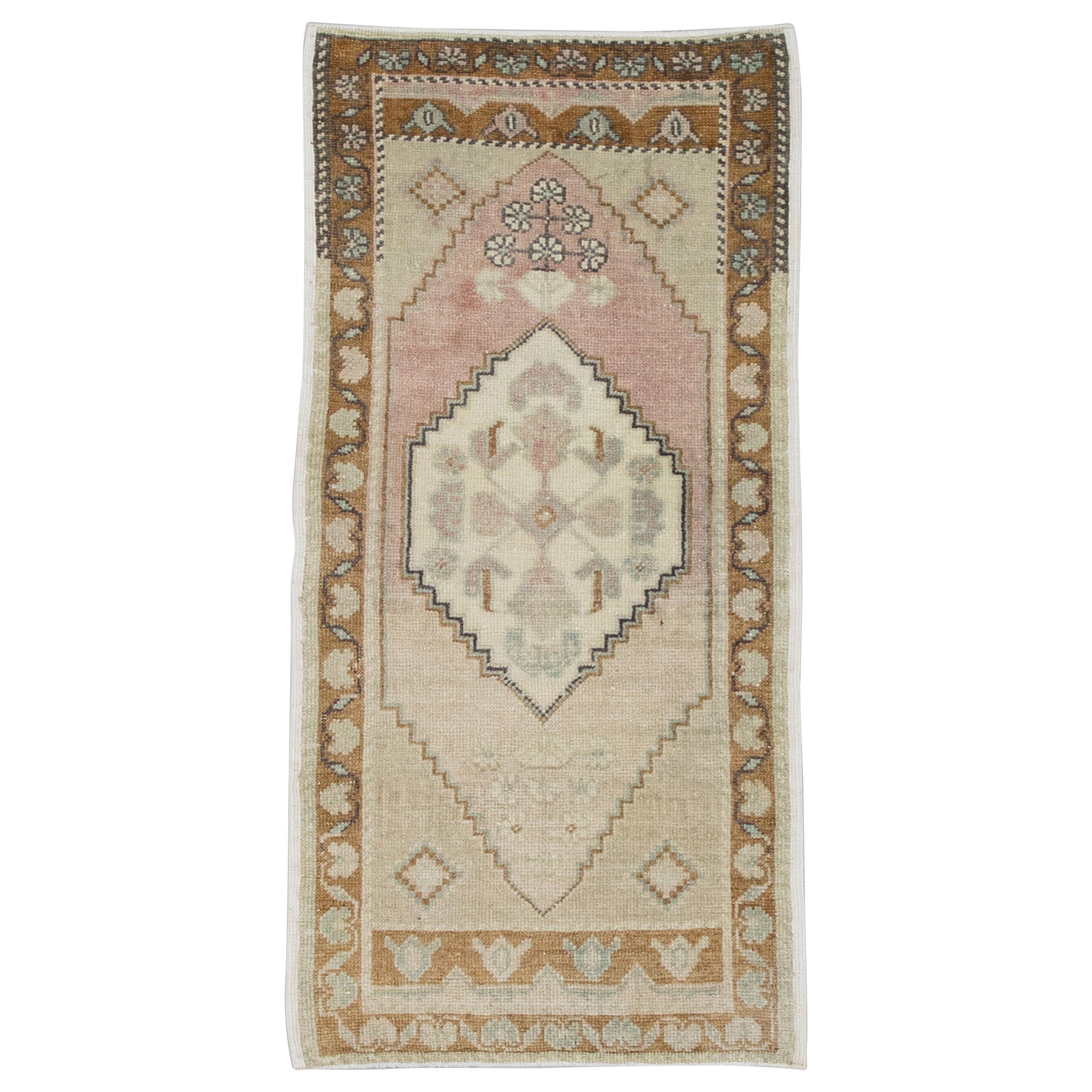 Oriental Hand Knotted Vintage Turkish Mini Rug 1'8" x 3'6" #8736 For Sale