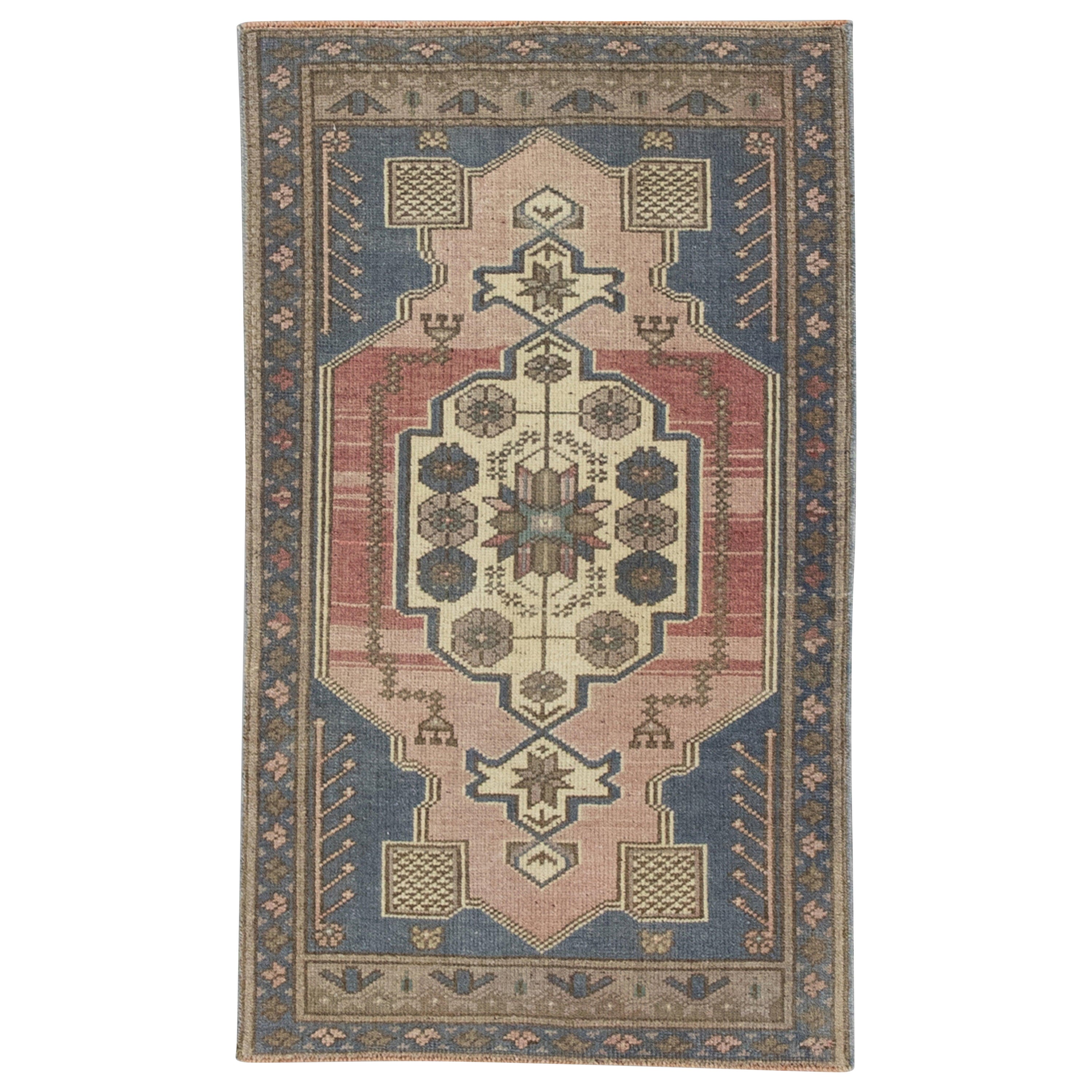 Oriental Hand Knotted Vintage Turkish Mini Rug 1'11" x 3'2" #8743 For Sale