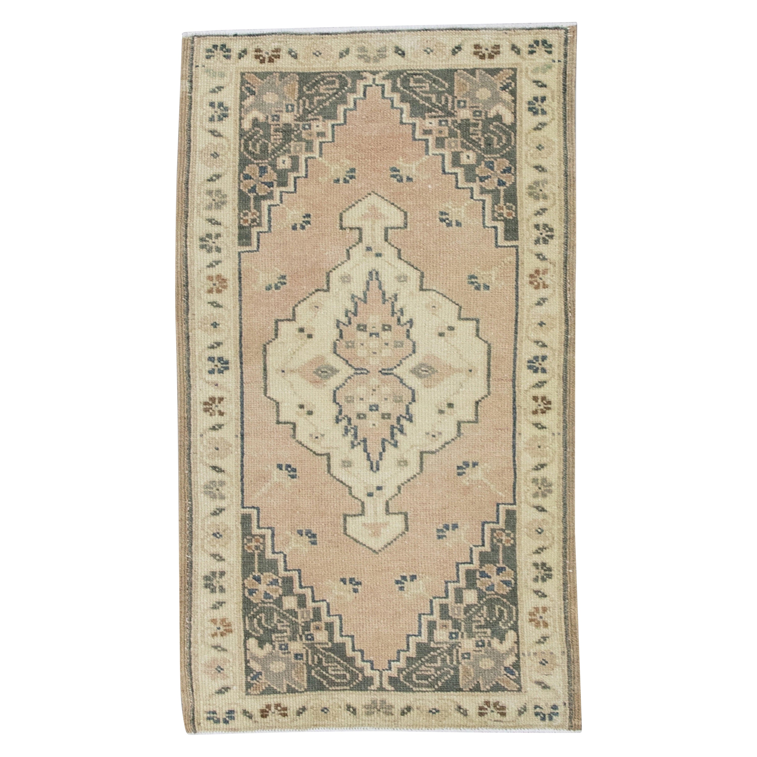 Oriental Hand Knotted Vintage Turkish Mini Rug 1'7" x 3' #8871 For Sale