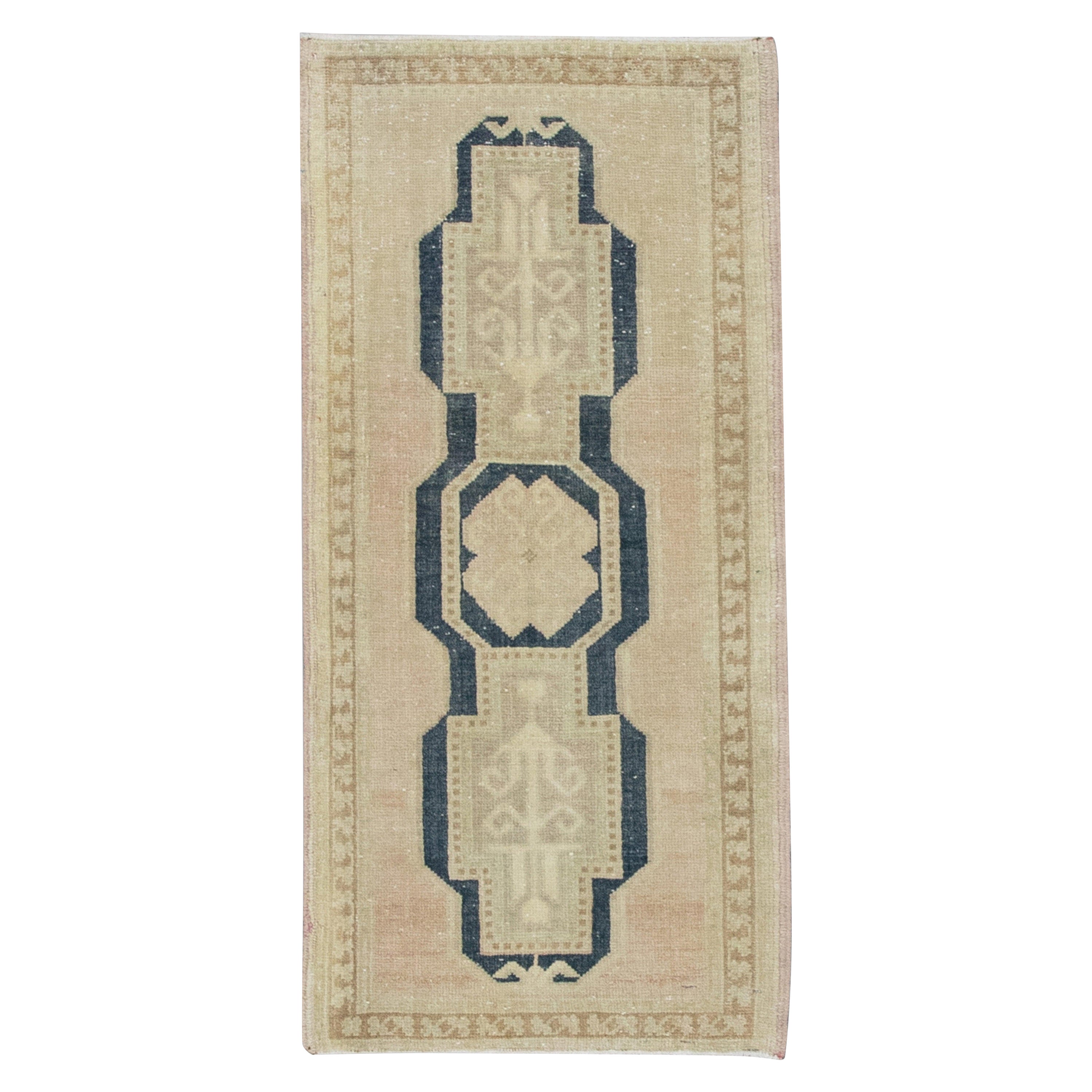 Mini tapis turc vintage noué à la main 1'6" x 3'1" n°8850