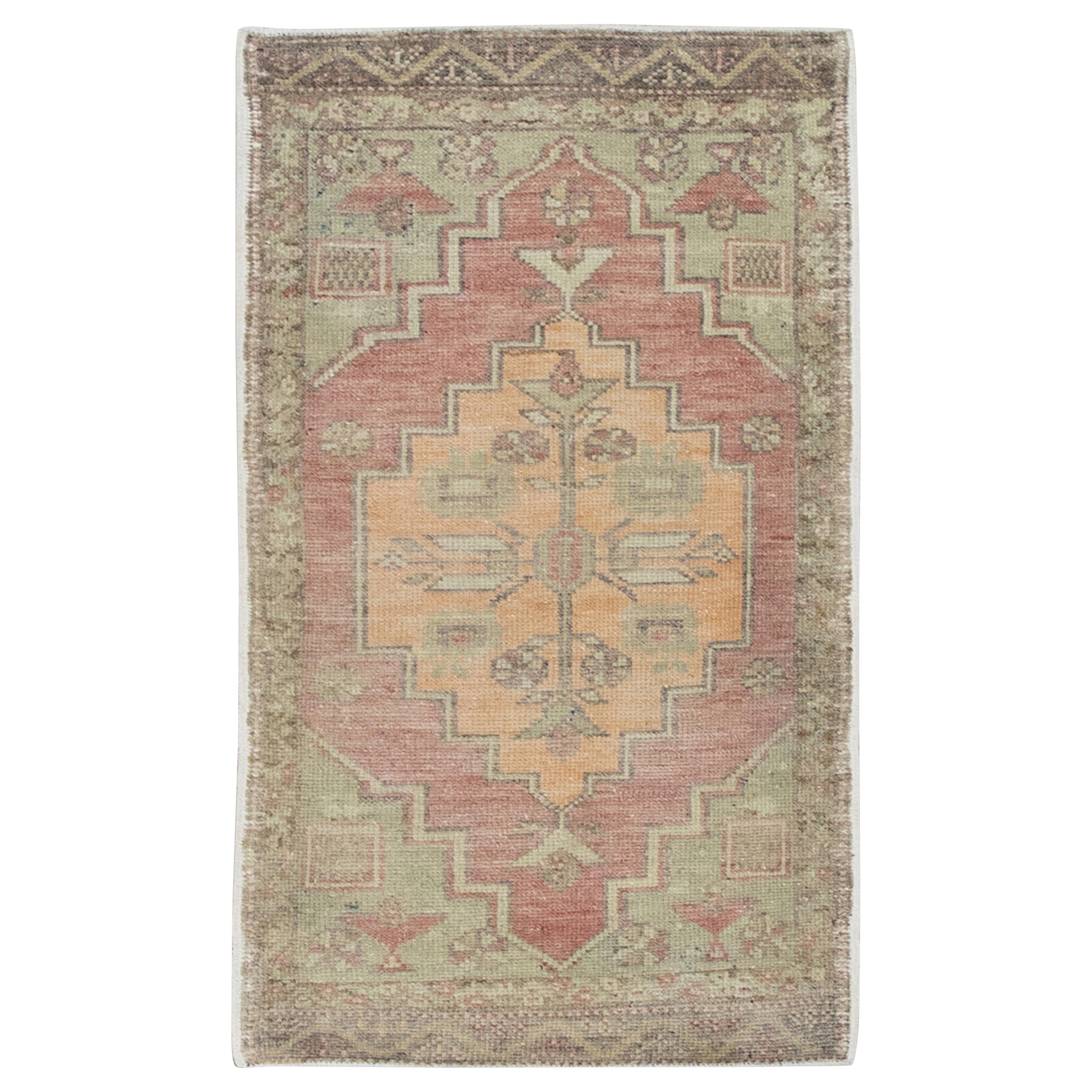 Oriental Hand Knotted Vintage Turkish Mini Rug 1'8" x 3' #8998 For Sale