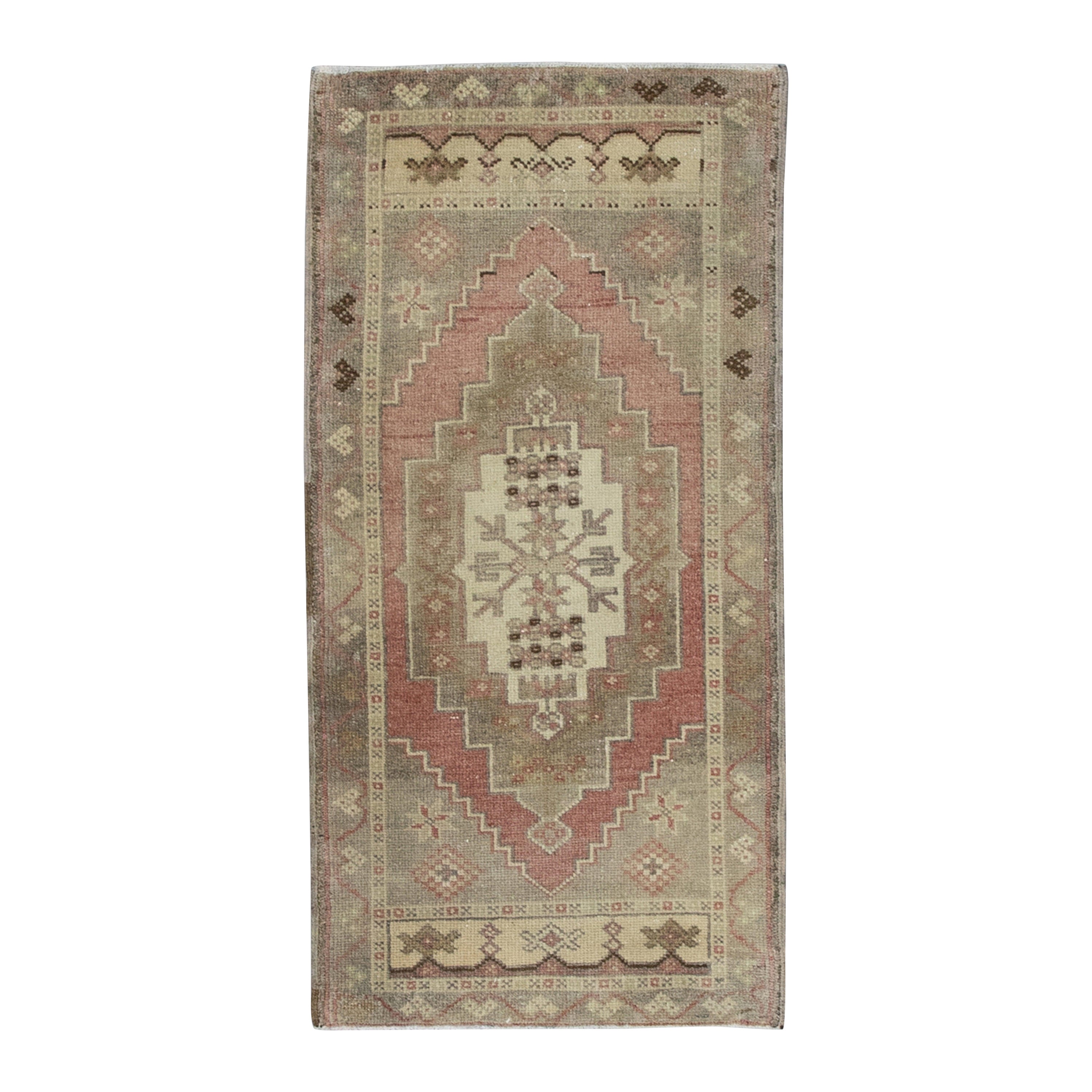 Oriental Hand Knotted Vintage Turkish Mini Rug 1'8" x 3'4" #8961 For Sale