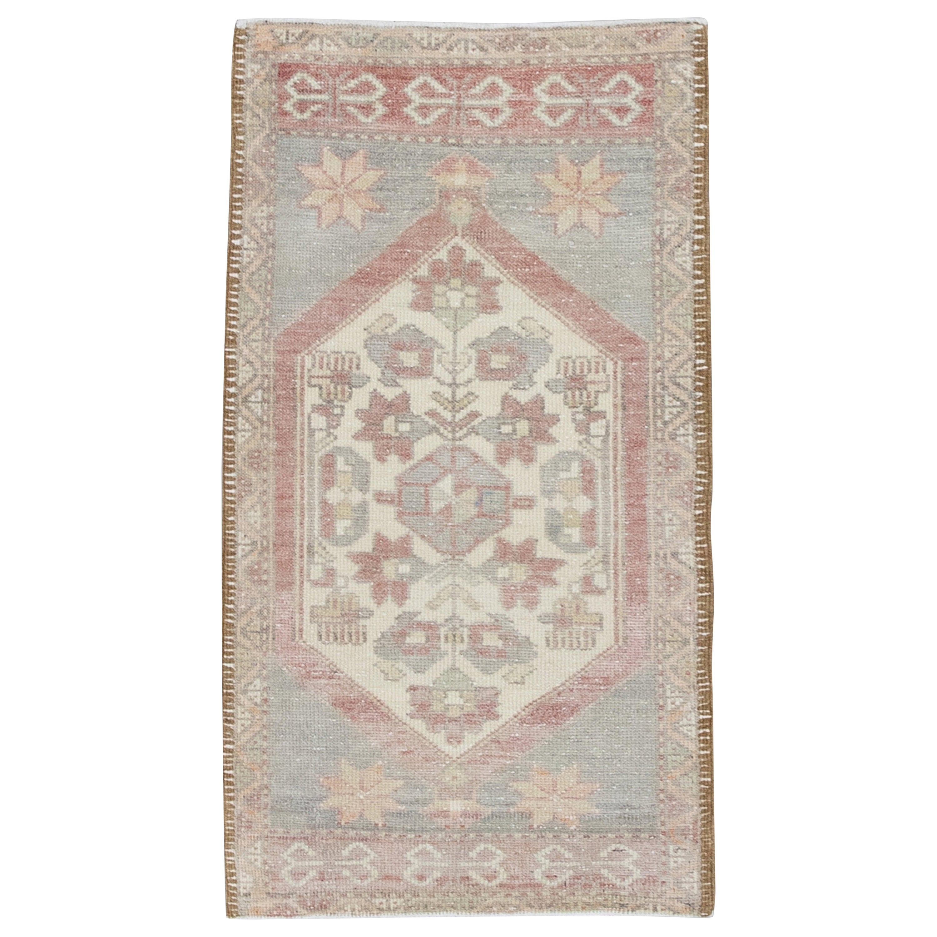 Oriental Hand Knotted Vintage Turkish Mini Rug 1'7" x 3' #9013 For Sale
