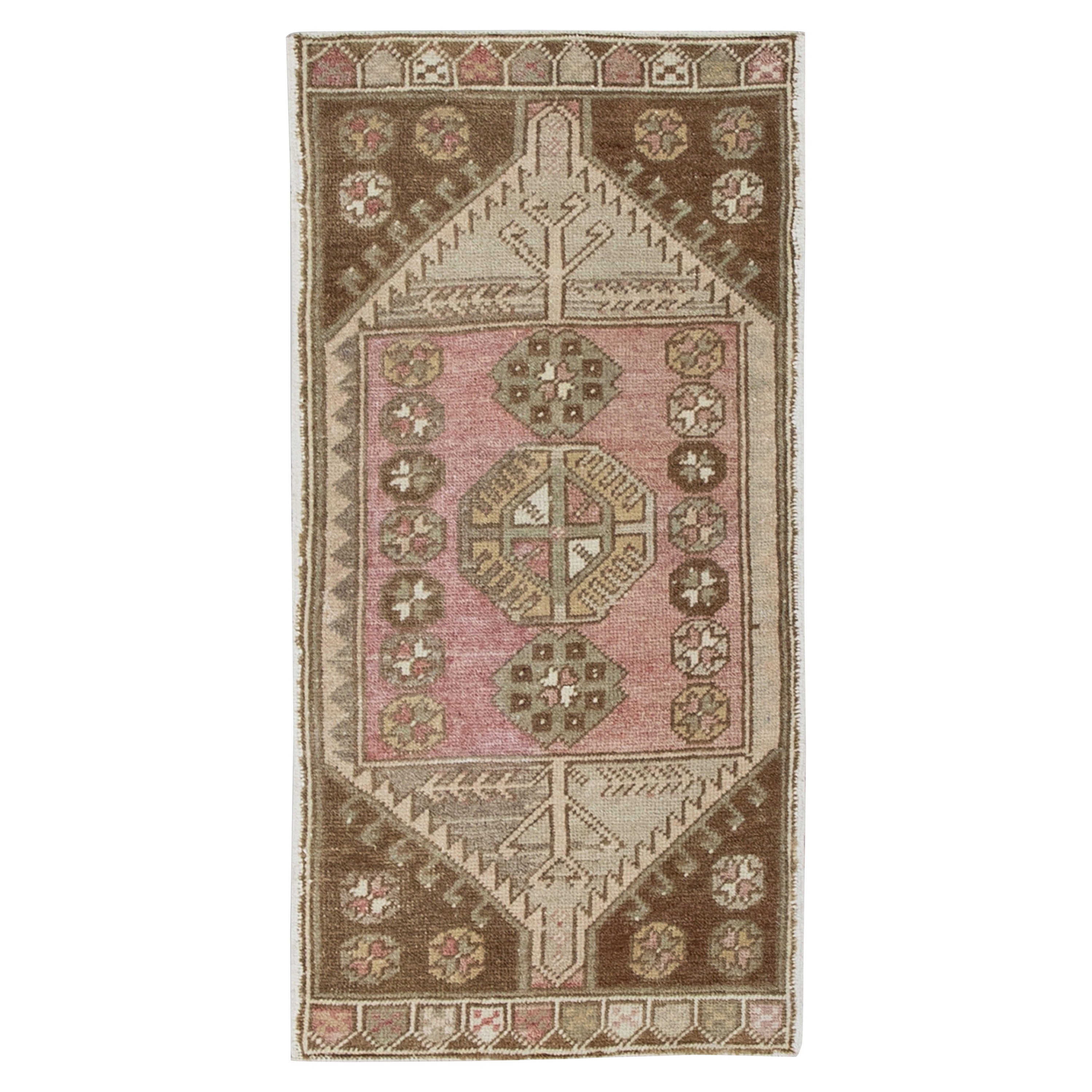 Oriental Hand Knotted Vintage Turkish Mini Rug 1'8" x 3'3" #8978 For Sale