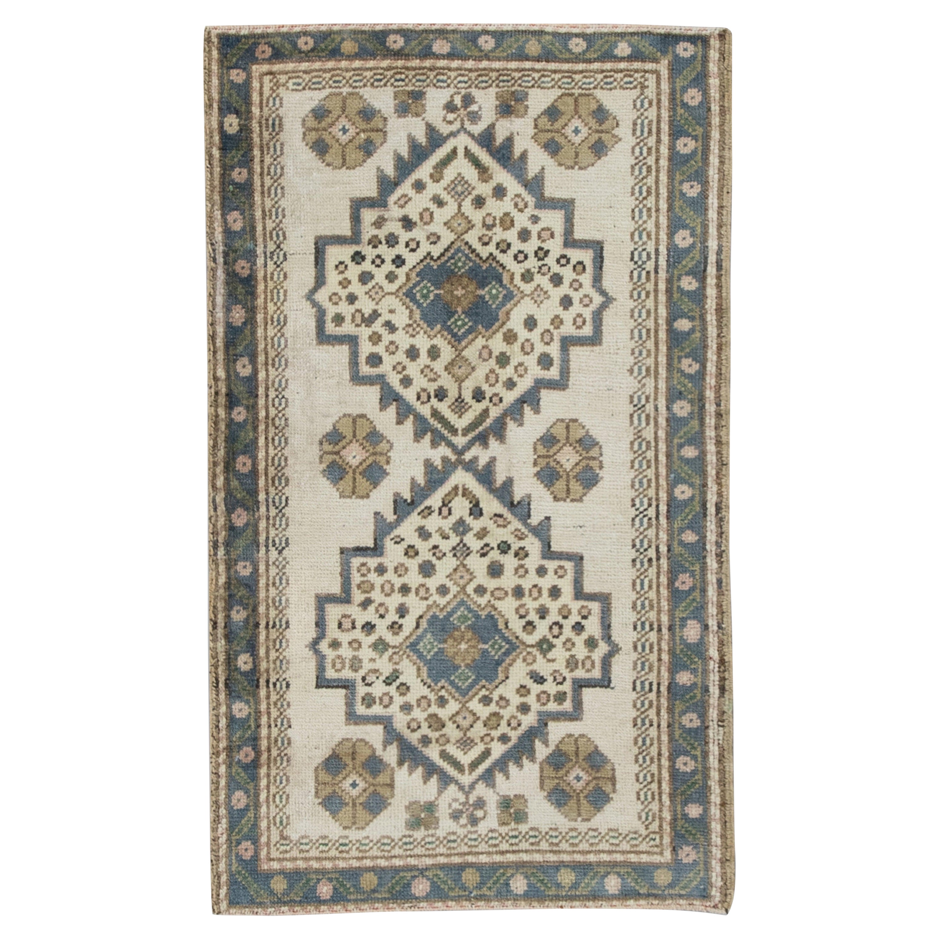 Oriental Hand Knotted Vintage Turkish Mini Rug 1'10" x 3'2" #9125 For Sale