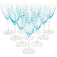 Ten Vintage Crystal Ice Blue Versailles Wine Glass Set