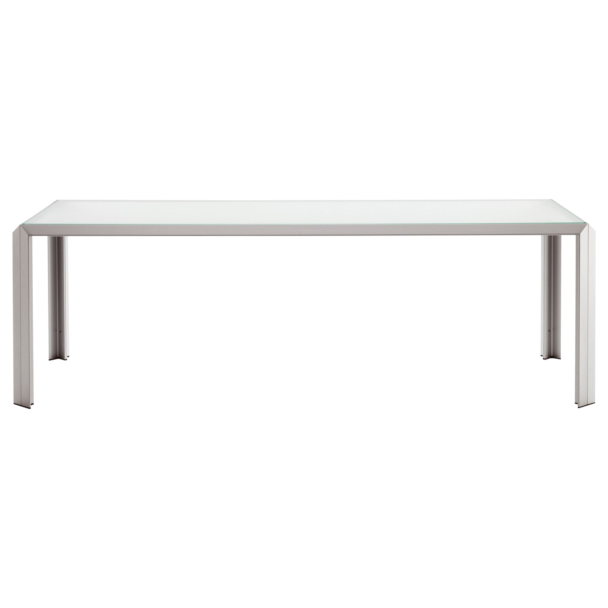 Baleri Italia T-Table Aluminum Table with Crystal Top by Angelo Mangiarotti