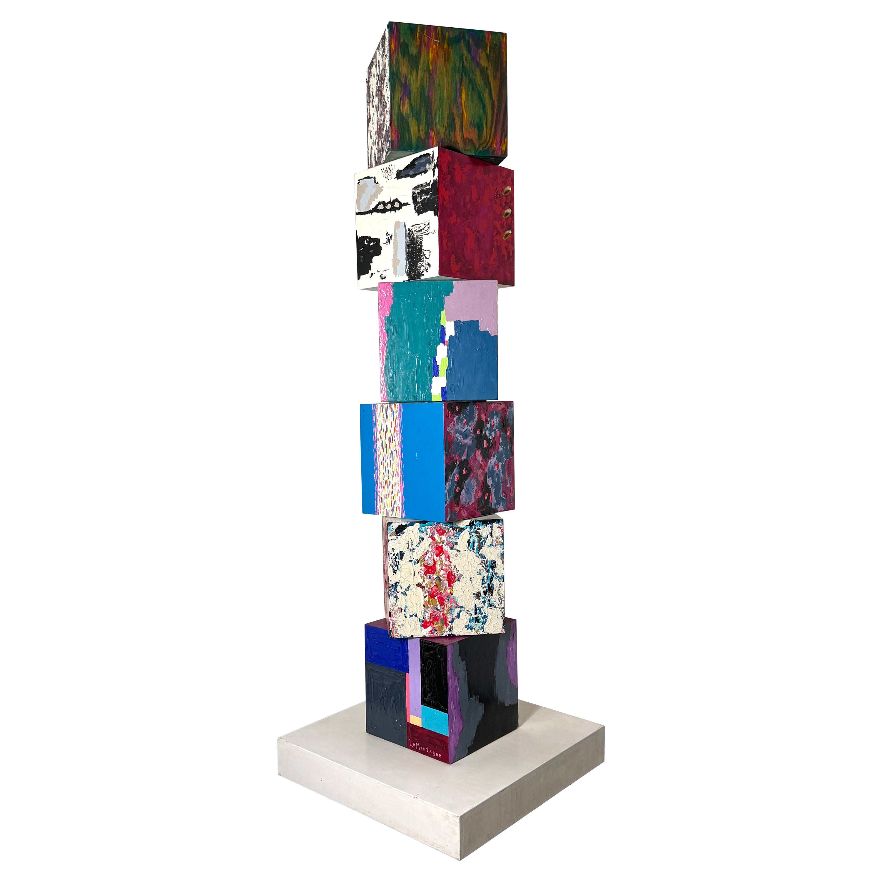 8 ft Monumental Abstract Modern Painted Modular Cube Painting Totem Sculpture For Sale