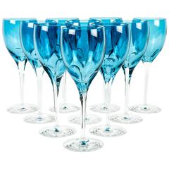 Vintage Set of Ten Crystal Water or Wine Glasses with Clear Crystal Stem