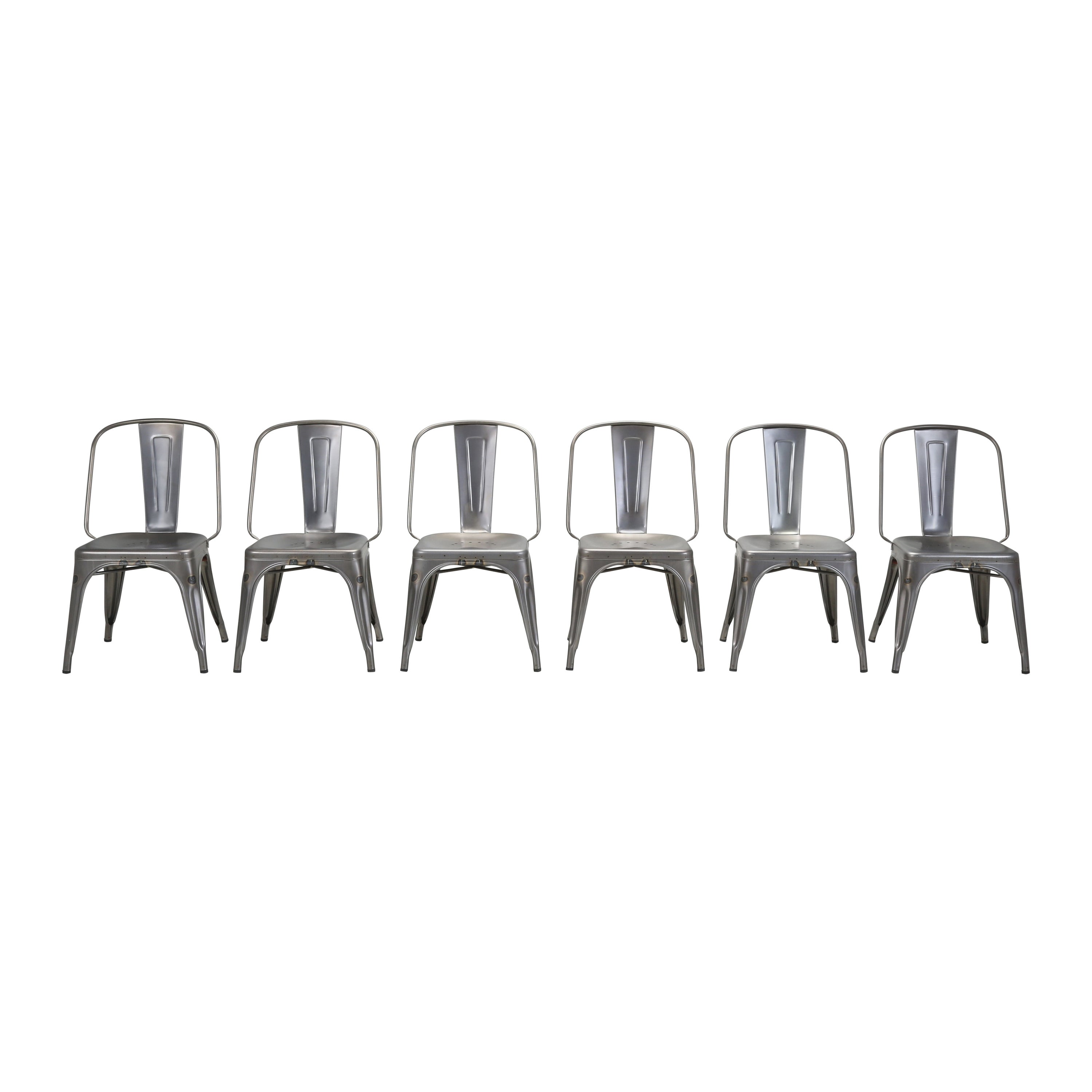 Set of (6) Genuine Tolix AC Style Stacking Chairs in Dark Grey Eggshell Finish  For Sale