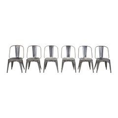 Used Set of (6) Genuine Tolix AC Style Stacking Chairs in Dark Grey Eggshell Finish 