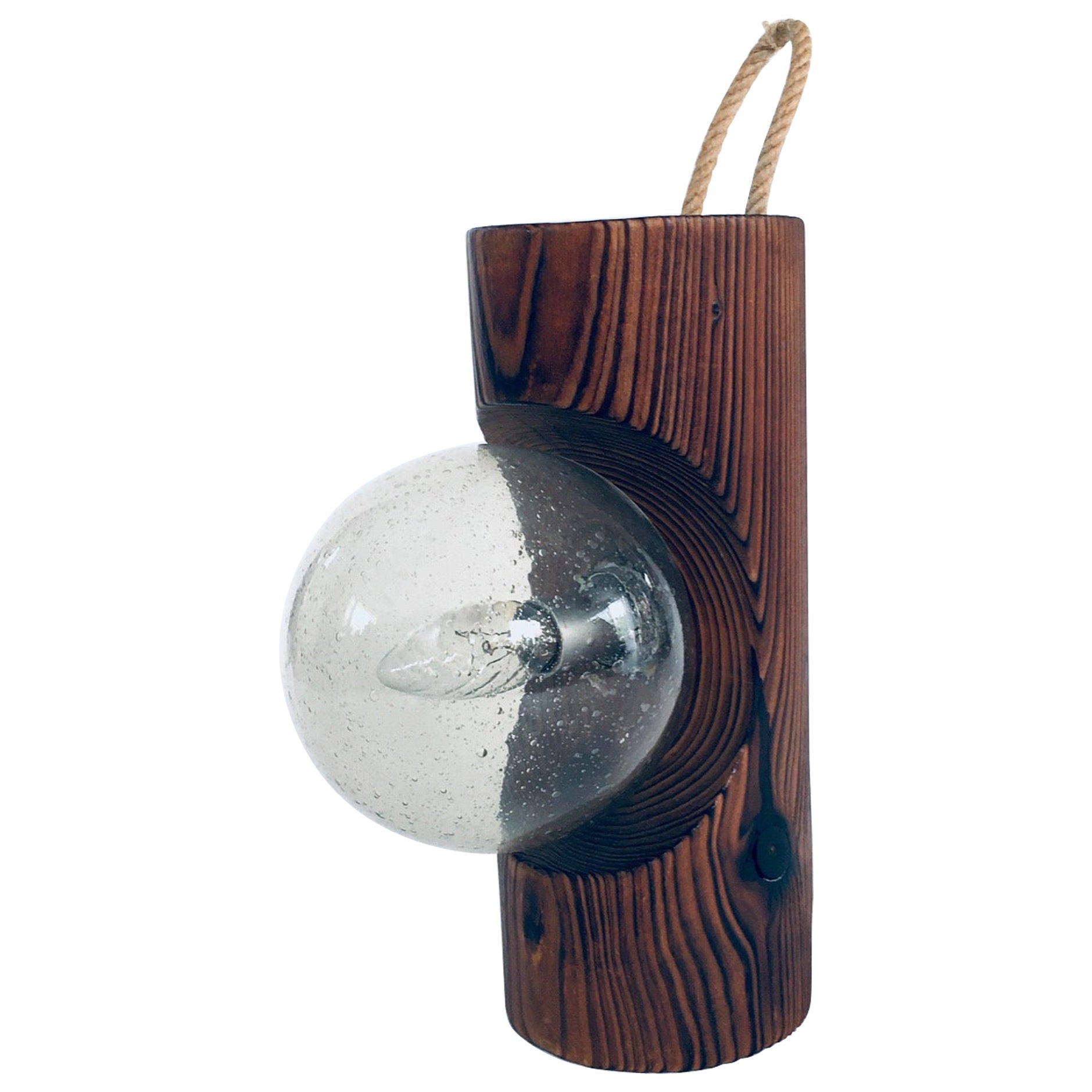Brutalist Design Wood Table or Wall Lamp by Temde Leuchten, Switzerland 1960's For Sale