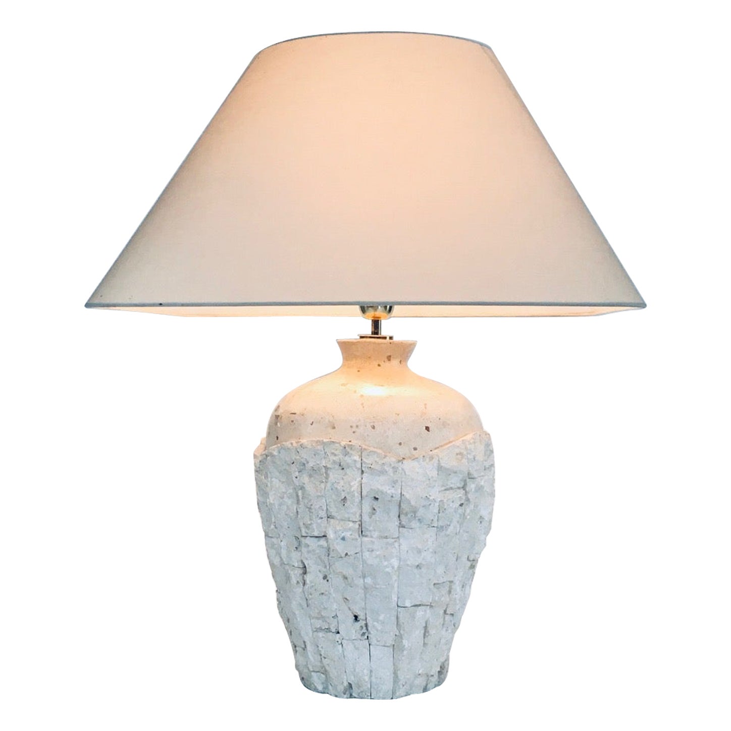 Hollywood Regency Design Mactan Stone Table Lamp Set, 1970's Italy For Sale